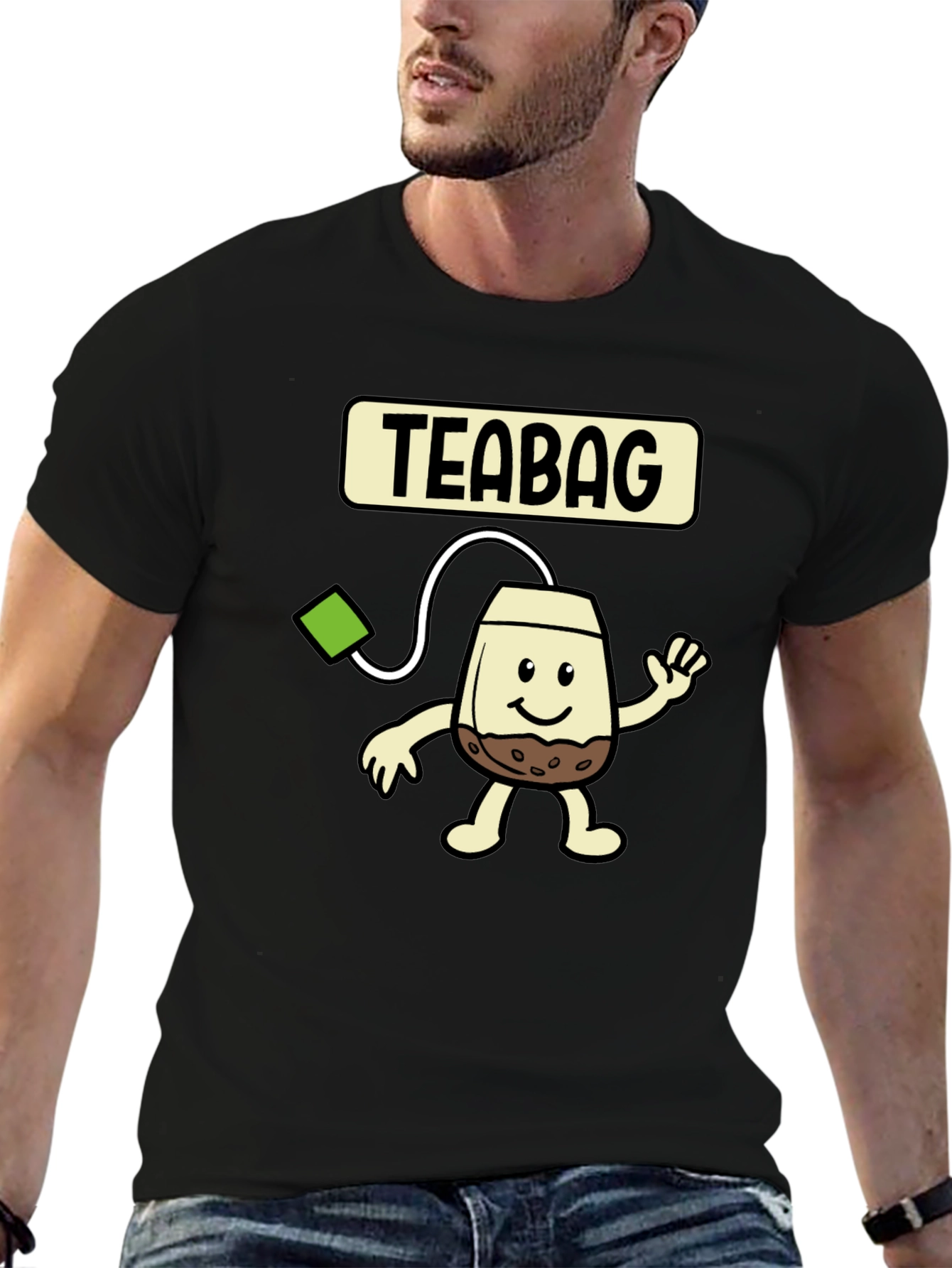 Black Funny Teabag Cartoon Graphic T-Shirt view 6