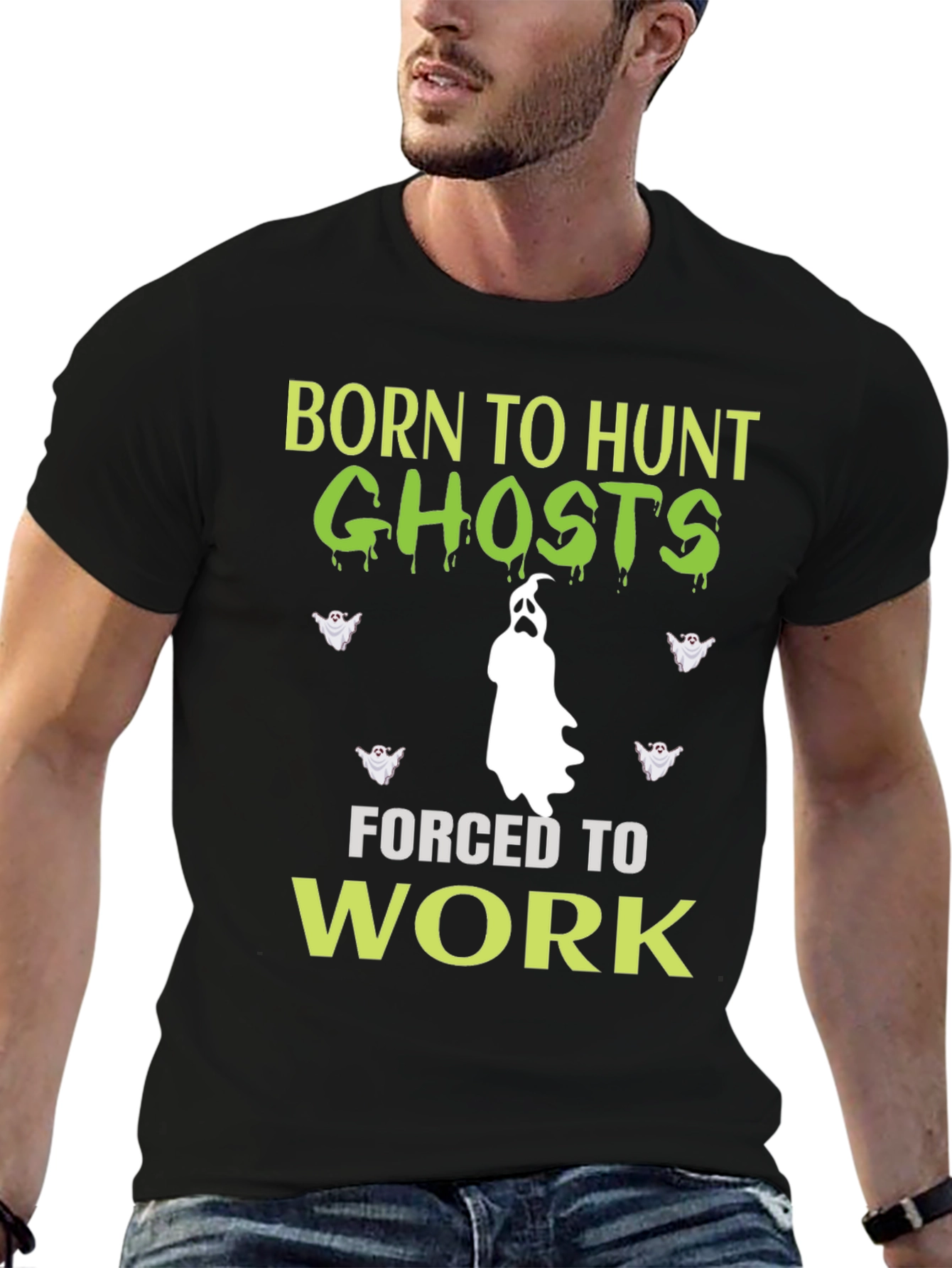 Black Born to Hunt Ghosts Funny Halloween Graphic T-Shirt view 6