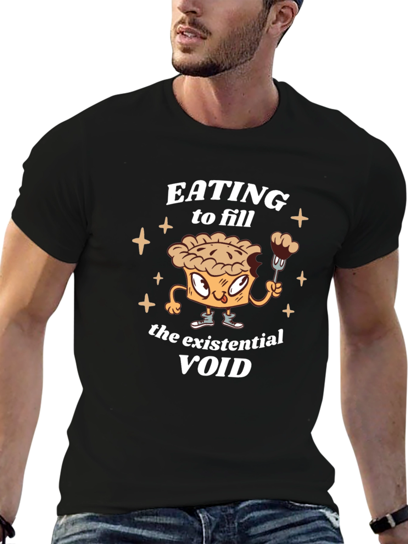 Black Existential Void Eating Pie T-Shirt Funny Foodie Tee view 6