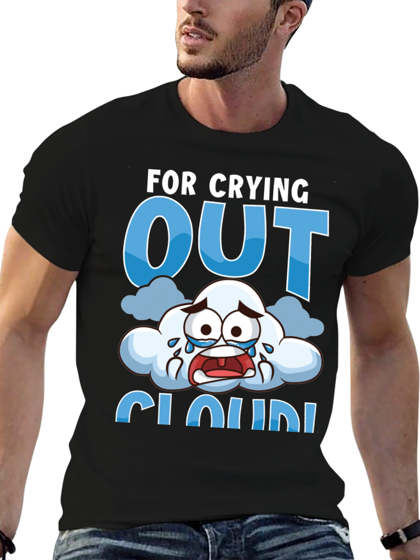 Black Crying Cloud T-Shirt - Funny Graphic Tee view 6