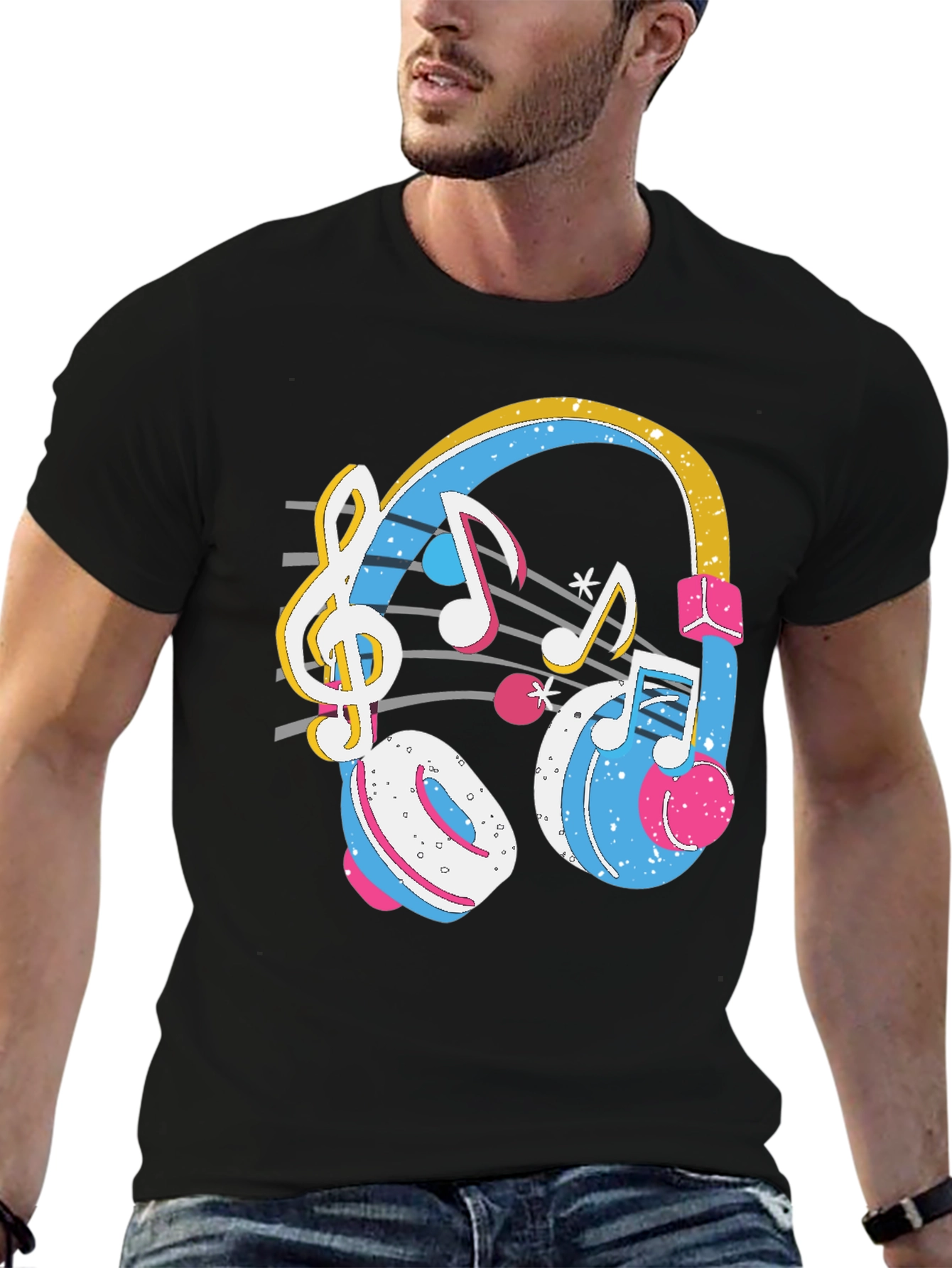 Black Music Headphones T-Shirt - Stylish Graphic Tee view 6