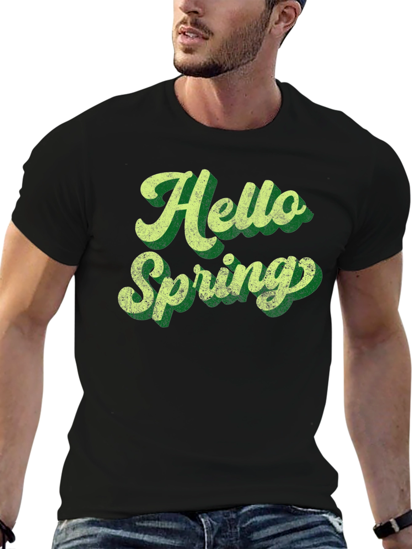 Black Hello Spring Graphic Tee - Unisex Black T-Shirt view 6