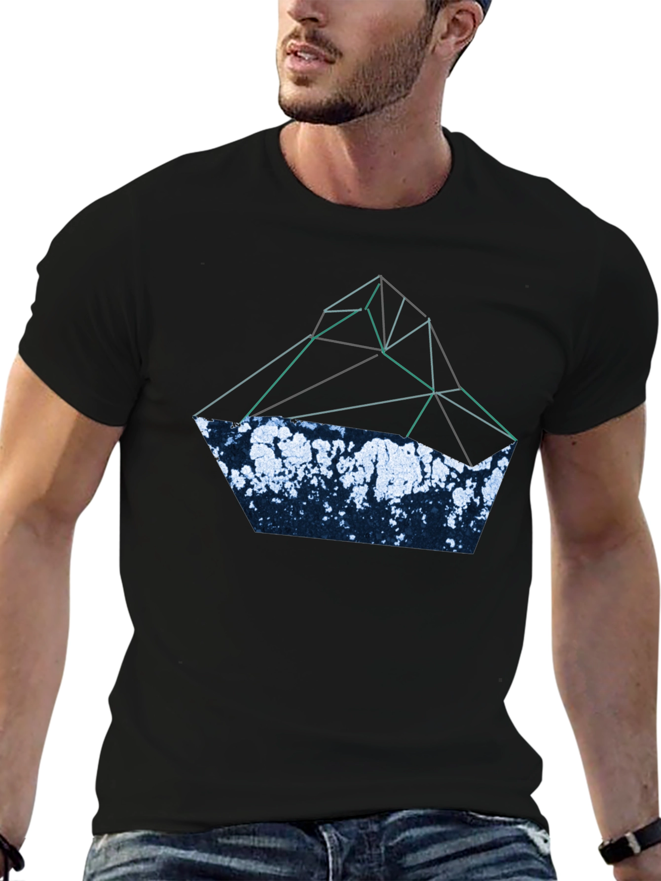 Black Abstract Geometric Mountain T-Shirt - Black view 6