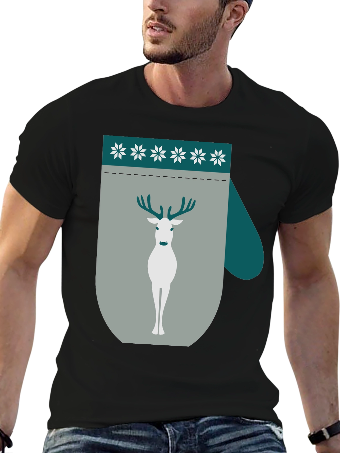 Black Holiday Deer Mitten Graphic Tee view 6