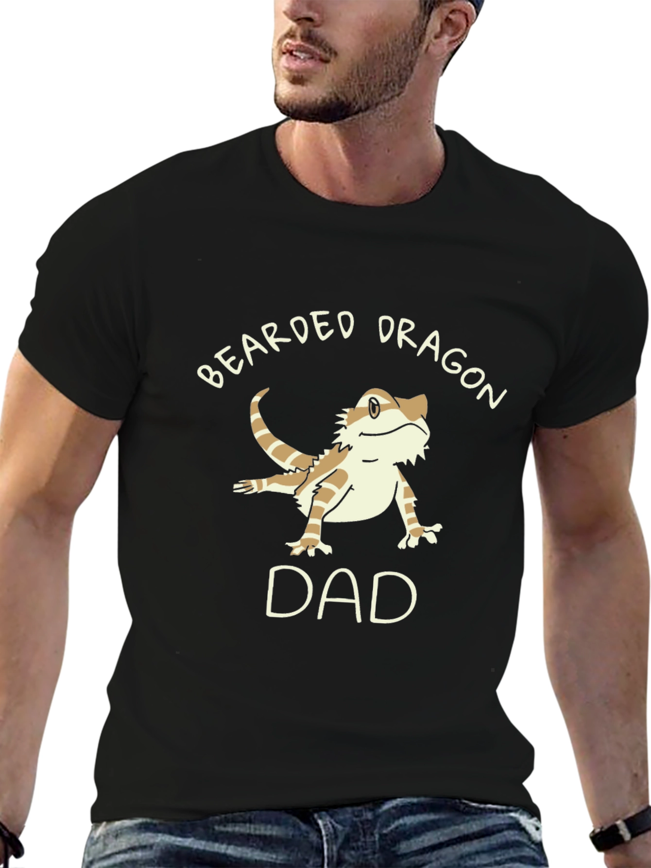 Black Bearded Dragon Dad T-Shirt, Black Cotton Tee view 6