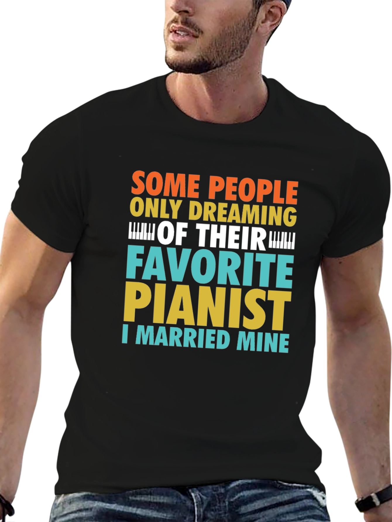 Black Funny Pianist T-Shirt - I Married Mine! view 6