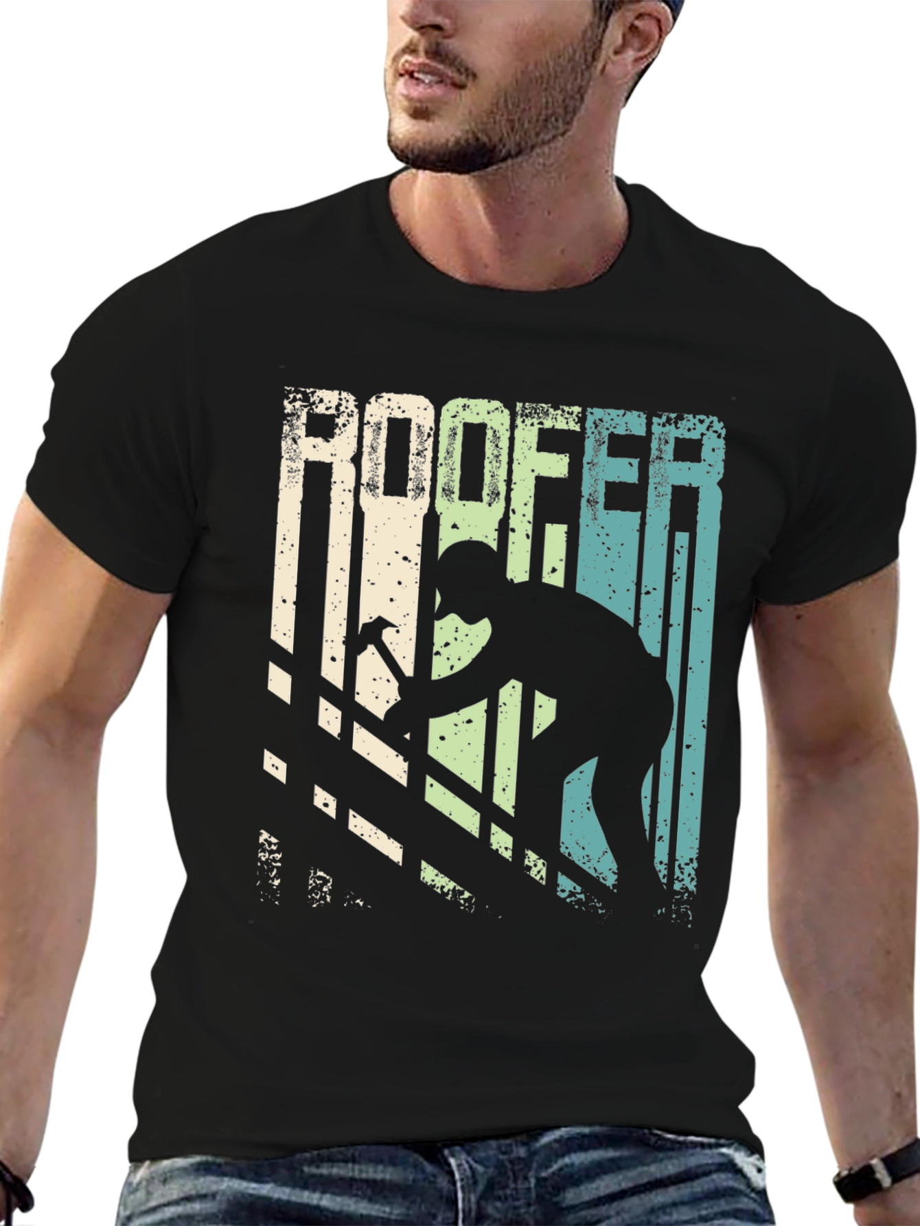 Black Roofer T-Shirt Vintage Design view 6