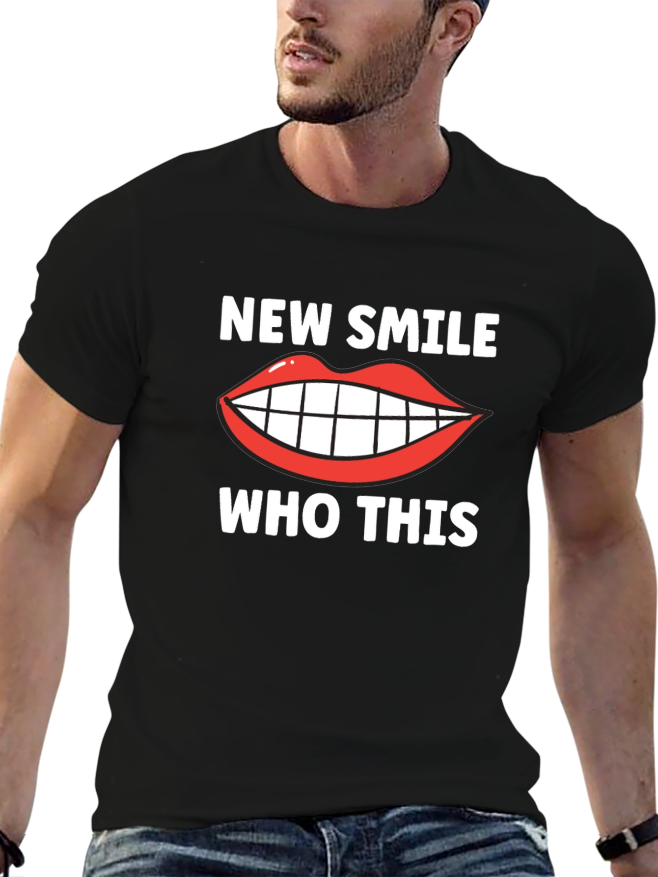 Black New Smile Who Dis Funny Graphic T-Shirt view 6