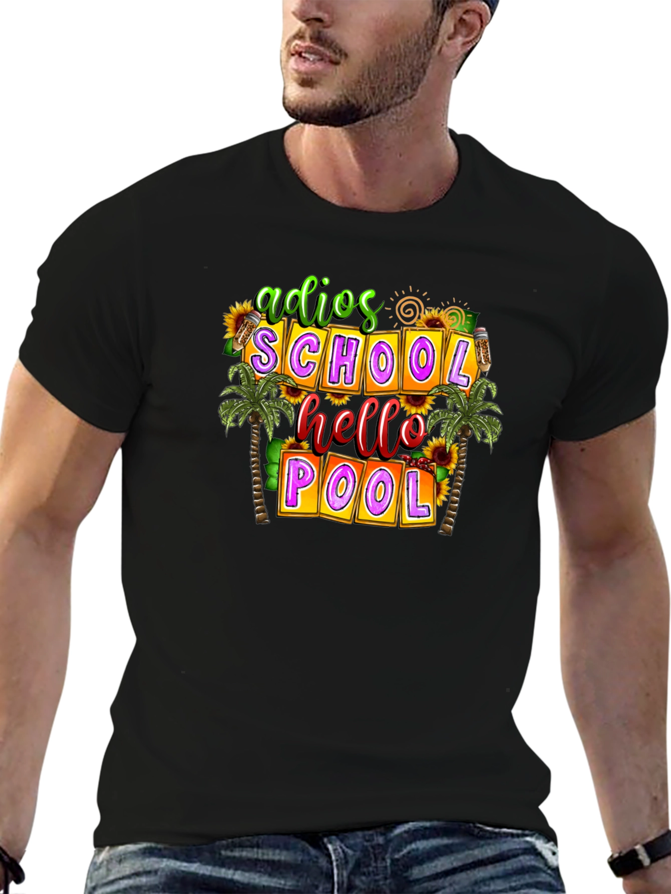 Black Adios School Hello Pool T-Shirt view 6