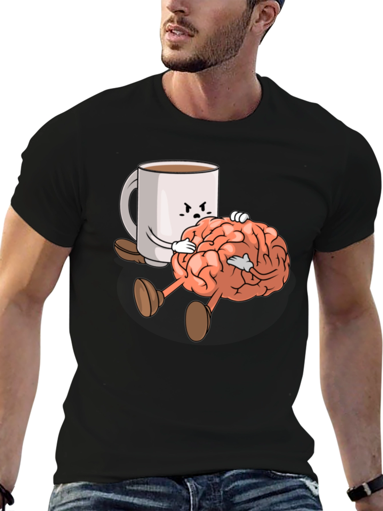 Black Coffee & Brains Graphic T-Shirt - Black Crew Neck Tee view 6