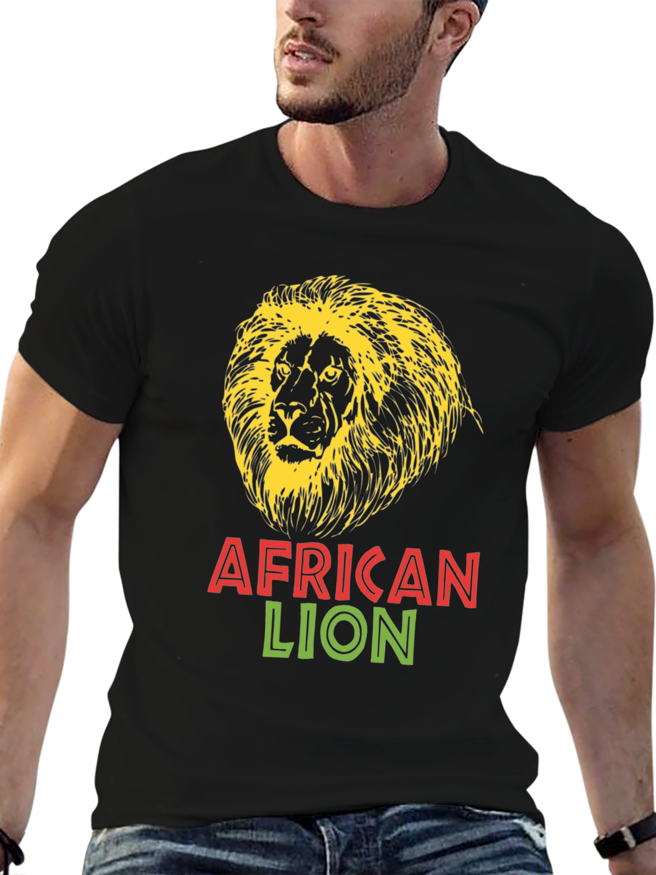 Black African Lion Graphic Tee - Bold Black T-Shirt view 6