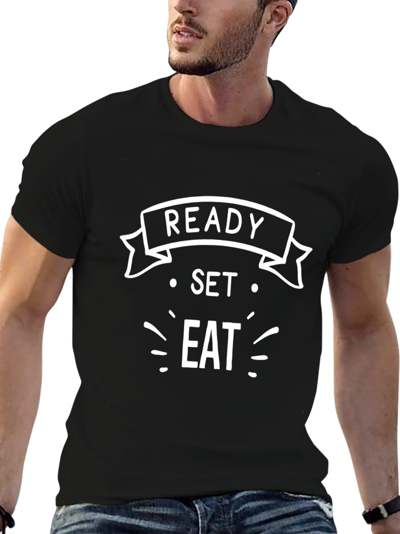 Black Ready Set Eat Funny Graphic Tee - Black view 6