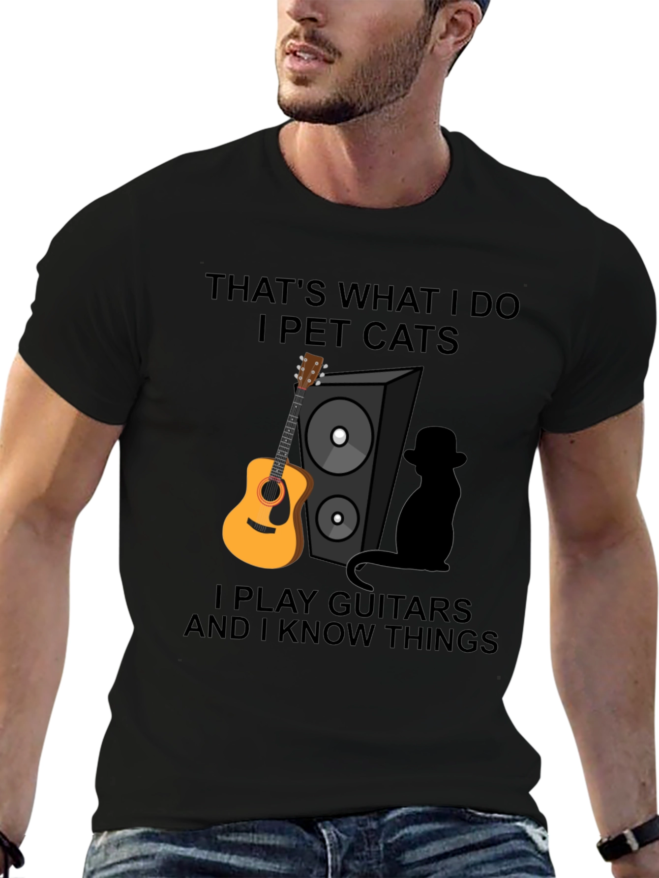 Black That's What I Do Funny Cat & Guitar T-Shirt view 6