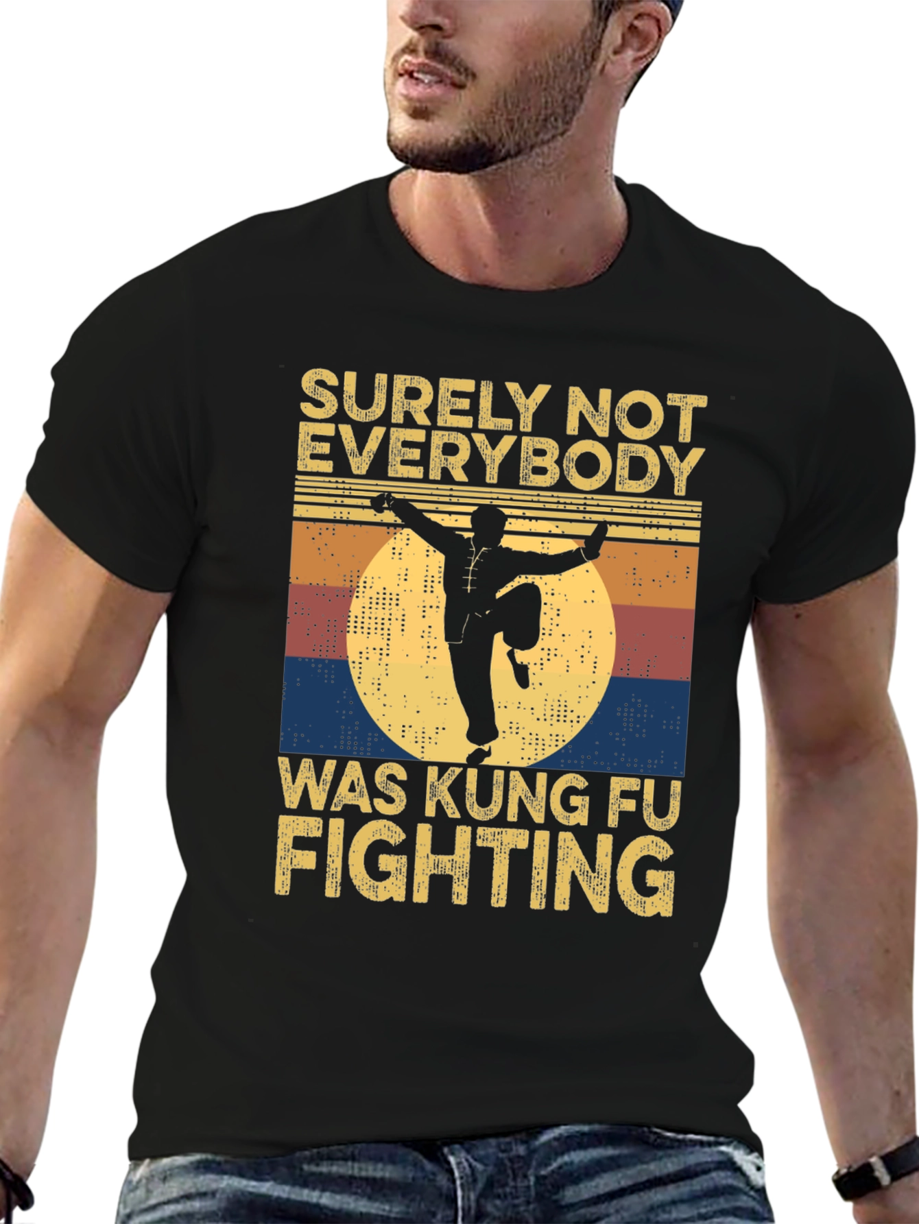 Black Kung Fu Fighting Retro Graphic T-Shirt view 6