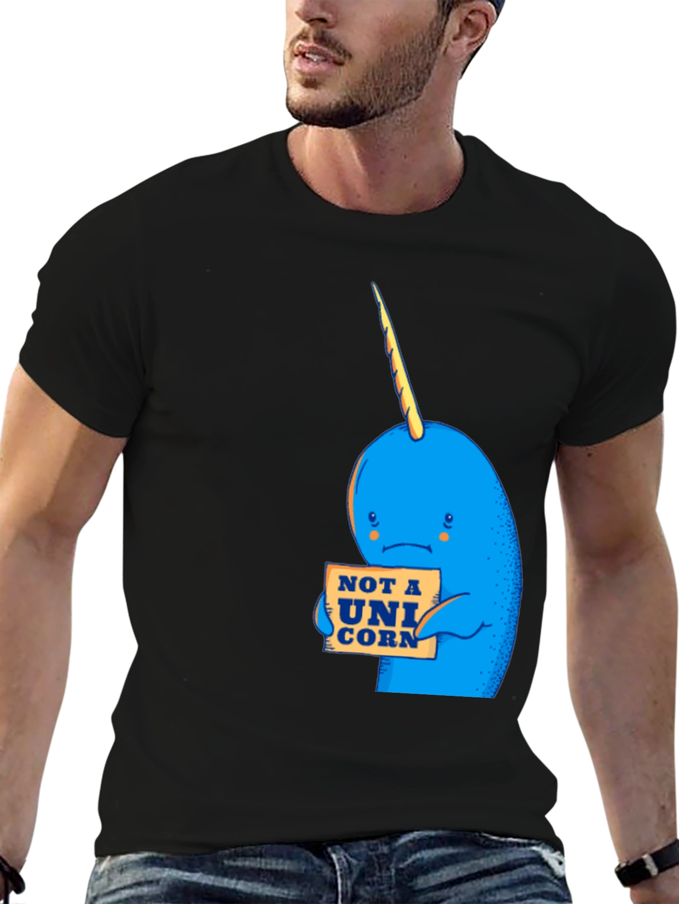 Black Narwhal 'Not A Unicorn' Graphic T-Shirt - Black Cotton Tee view 6
