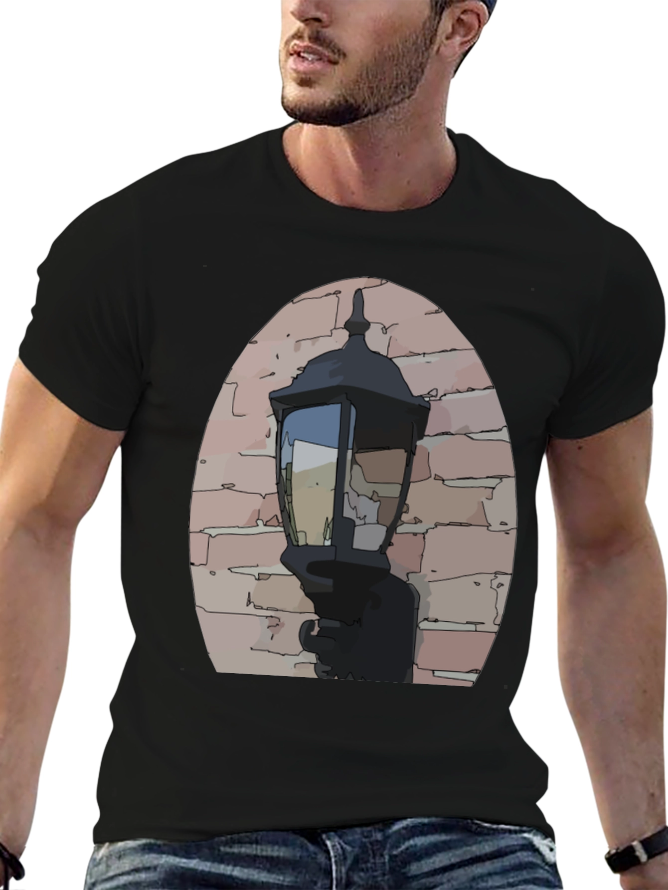 Black Vintage Street Lamp Graphic Tee view 6