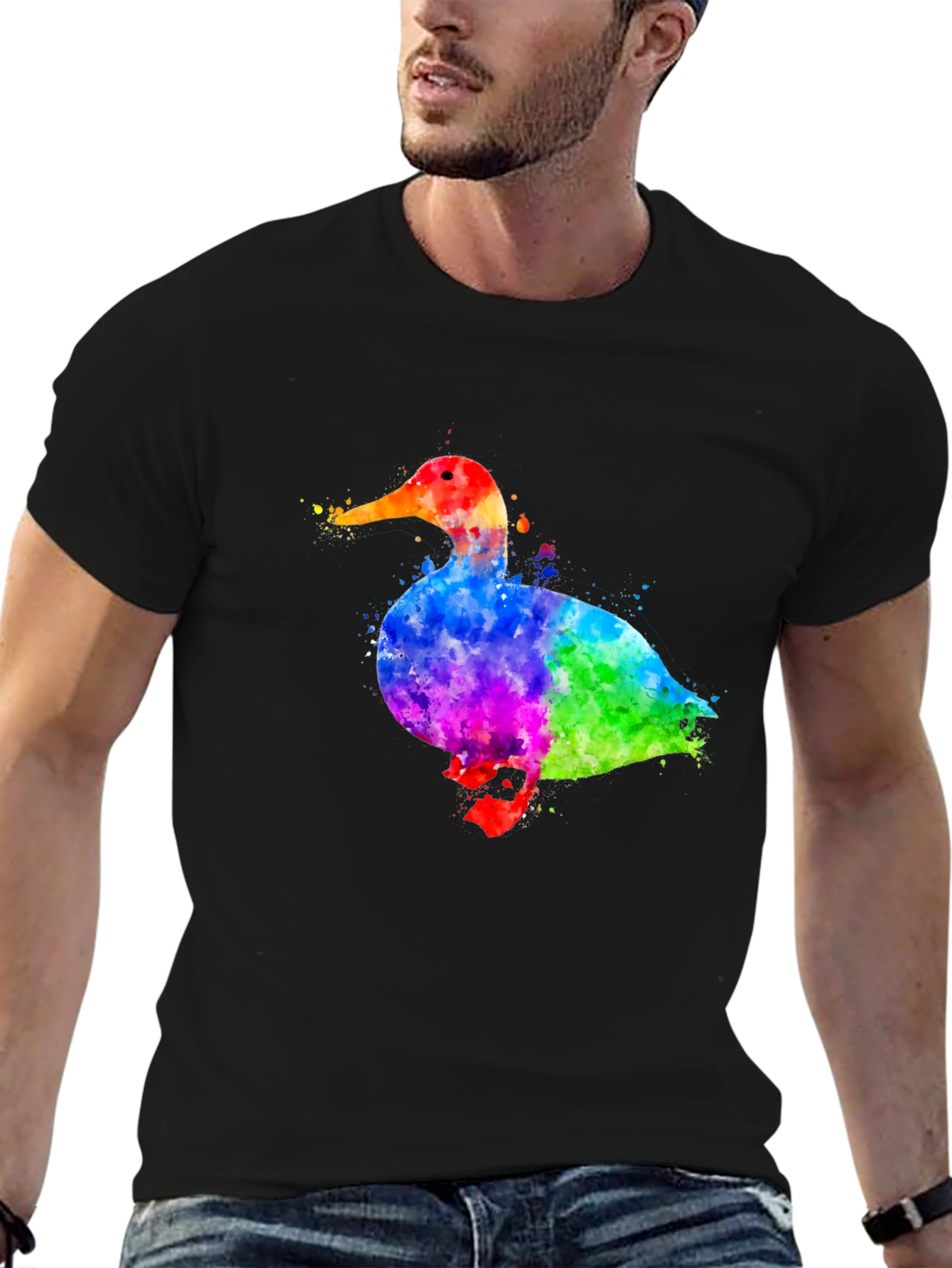 Black Watercolor Duck Graphic T-Shirt view 6
