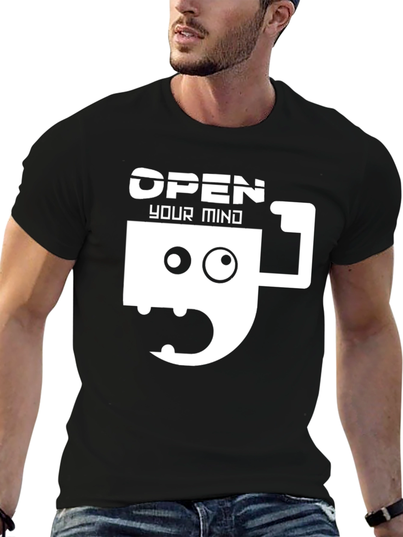 Black Open Your Mind Graphic Tee - Funny Coffee Cup Design view 6