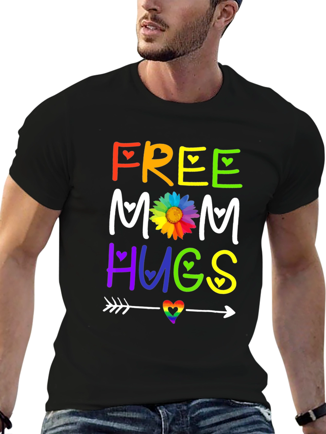 Black Free Mom Hugs T-Shirt - Rainbow Pride view 6