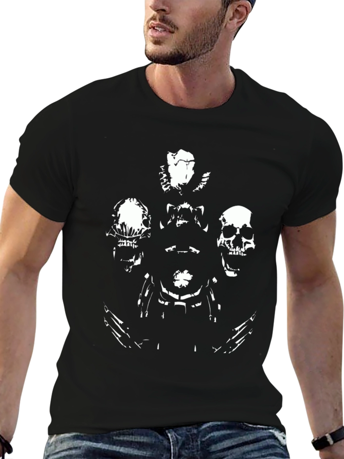 Black Skulls Graphic Print Men's Black T-Shirt view 6