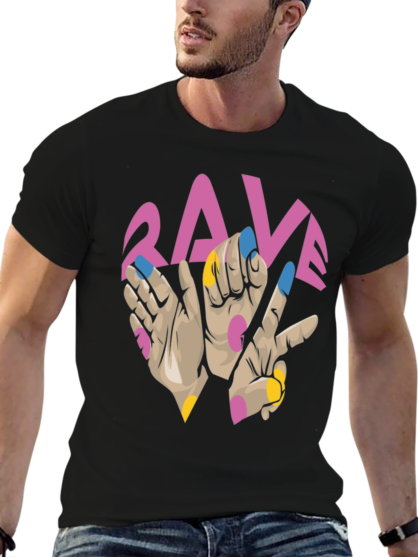 Black Rave Hand Graphic Black T-Shirt view 6