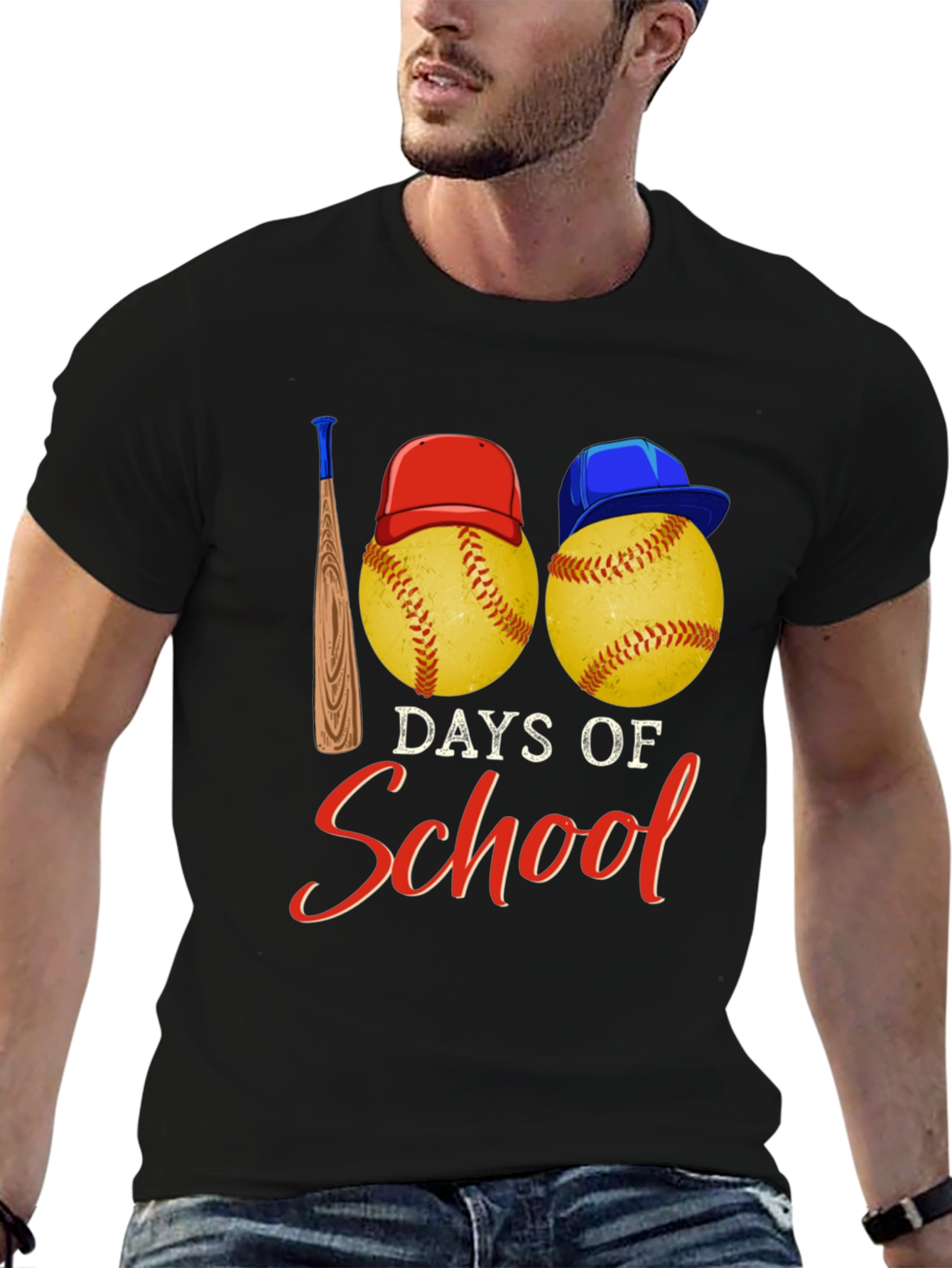 Black 100 Days of School Baseball T-Shirt view 6