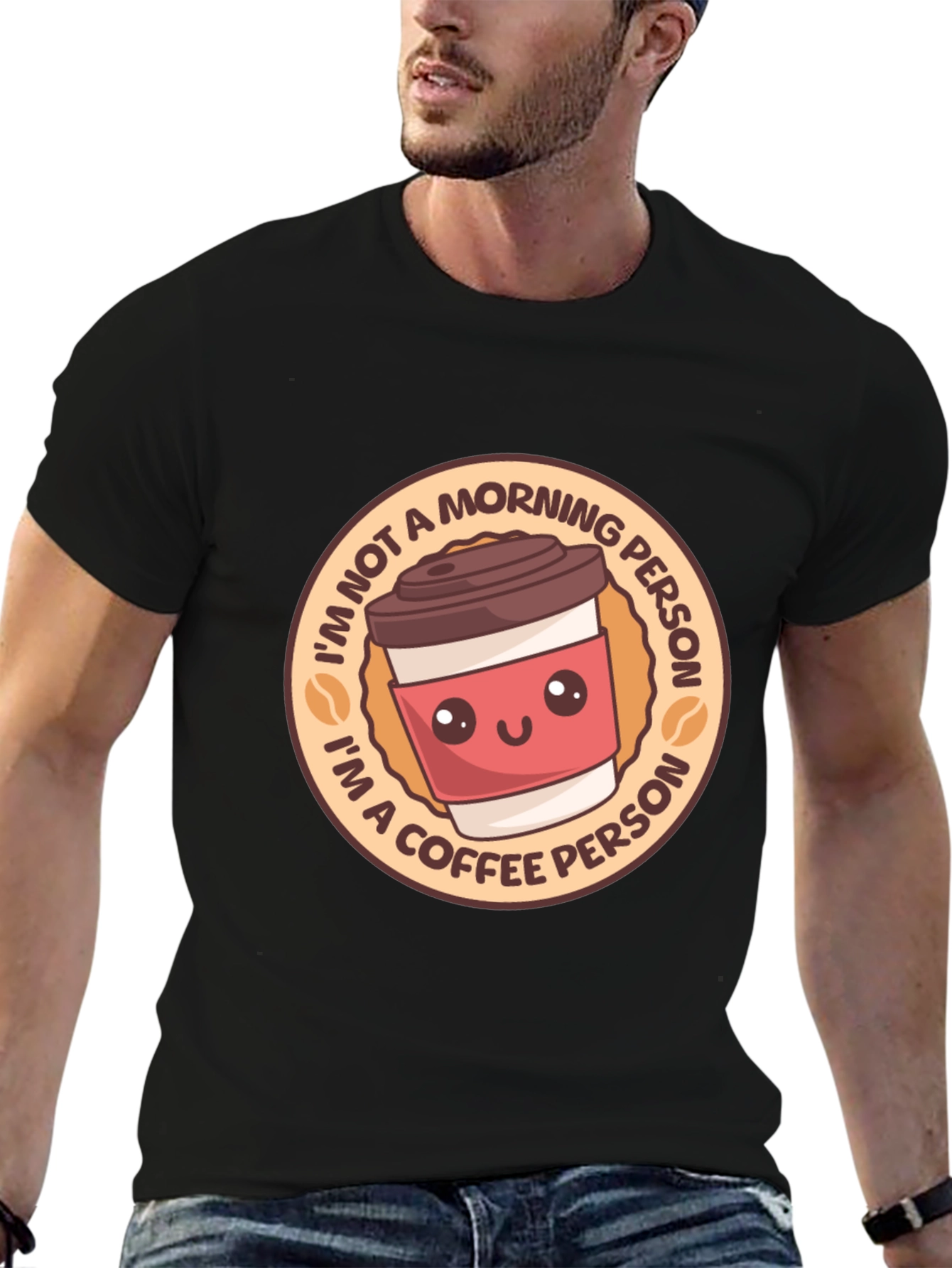 Black Coffee Person T-Shirt - Funny Morning Tee view 6