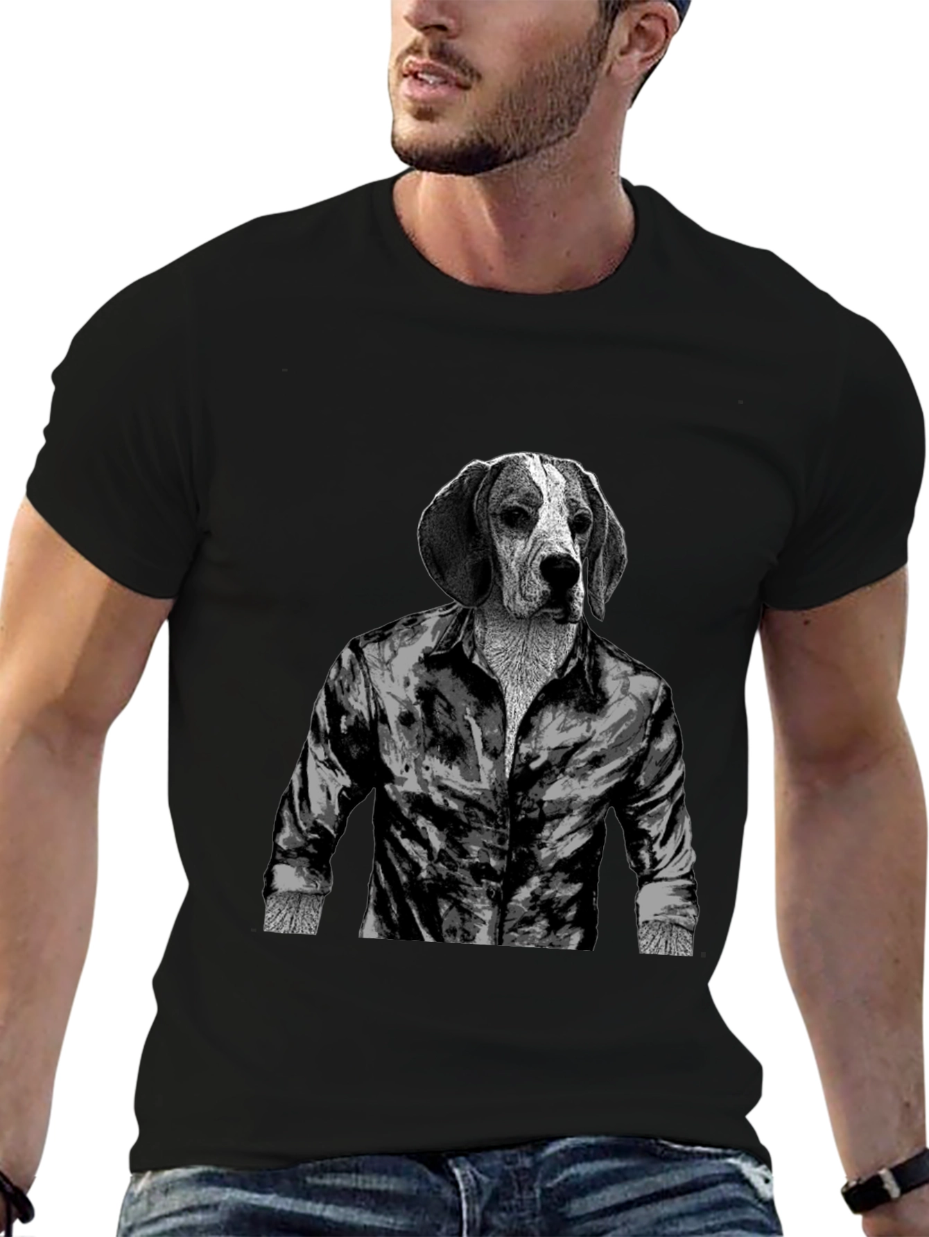 Black Dog-Man T-Shirt: Hound in Button-Down view 6