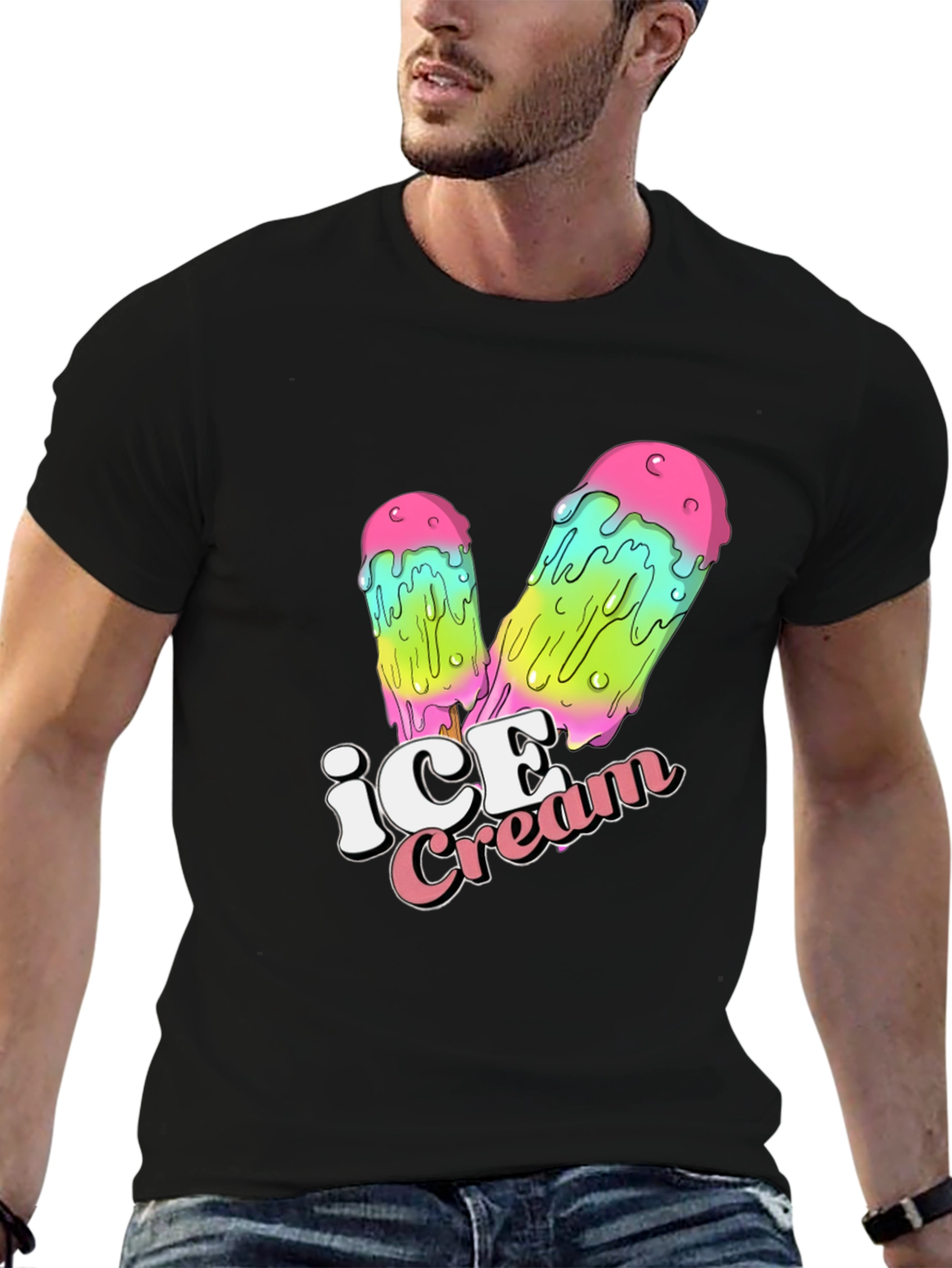 Black Ice Cream Drip Graphic Black T-Shirt view 6