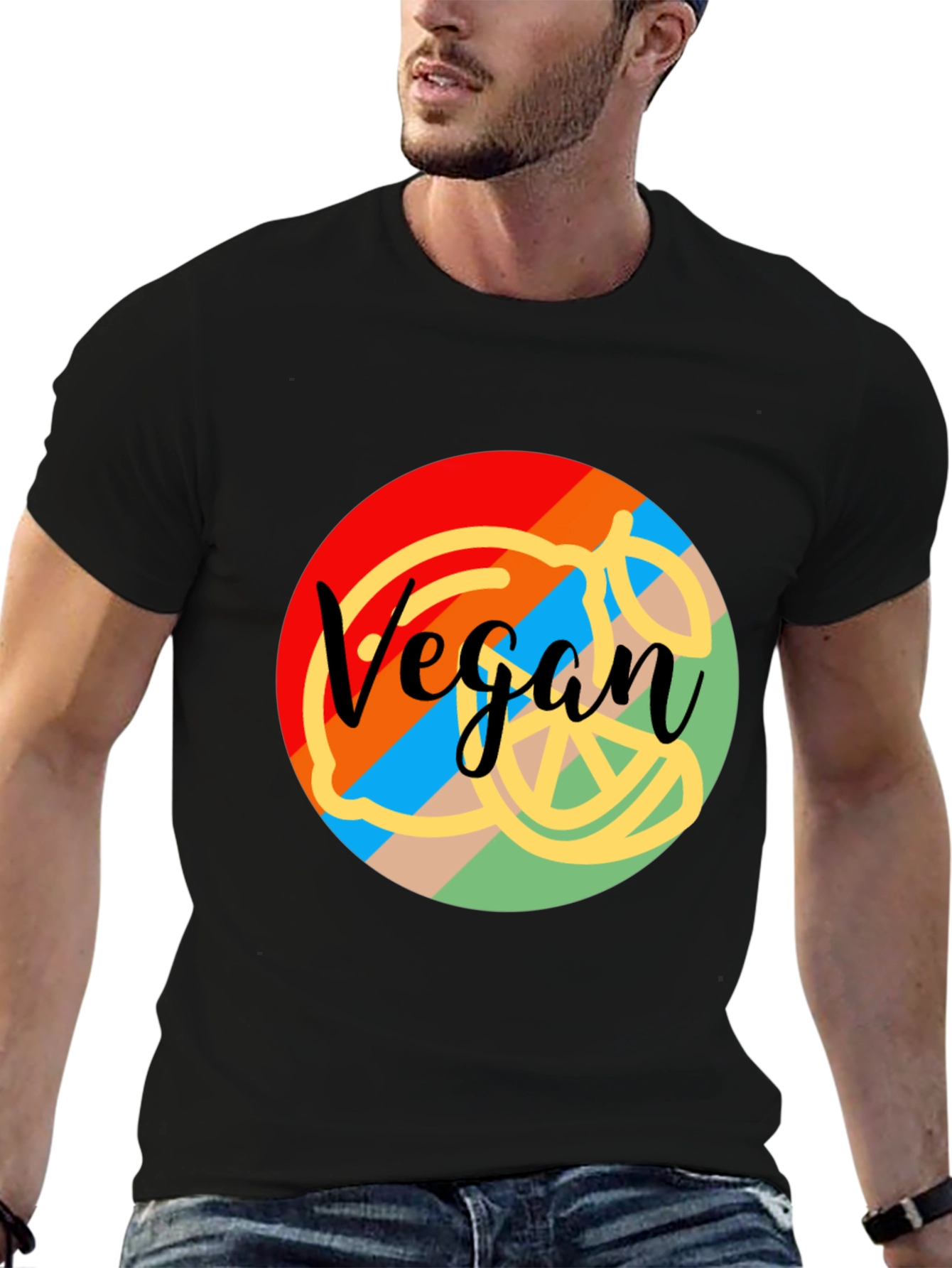 Black Vegan Graphic Tee - Colorful Design view 6