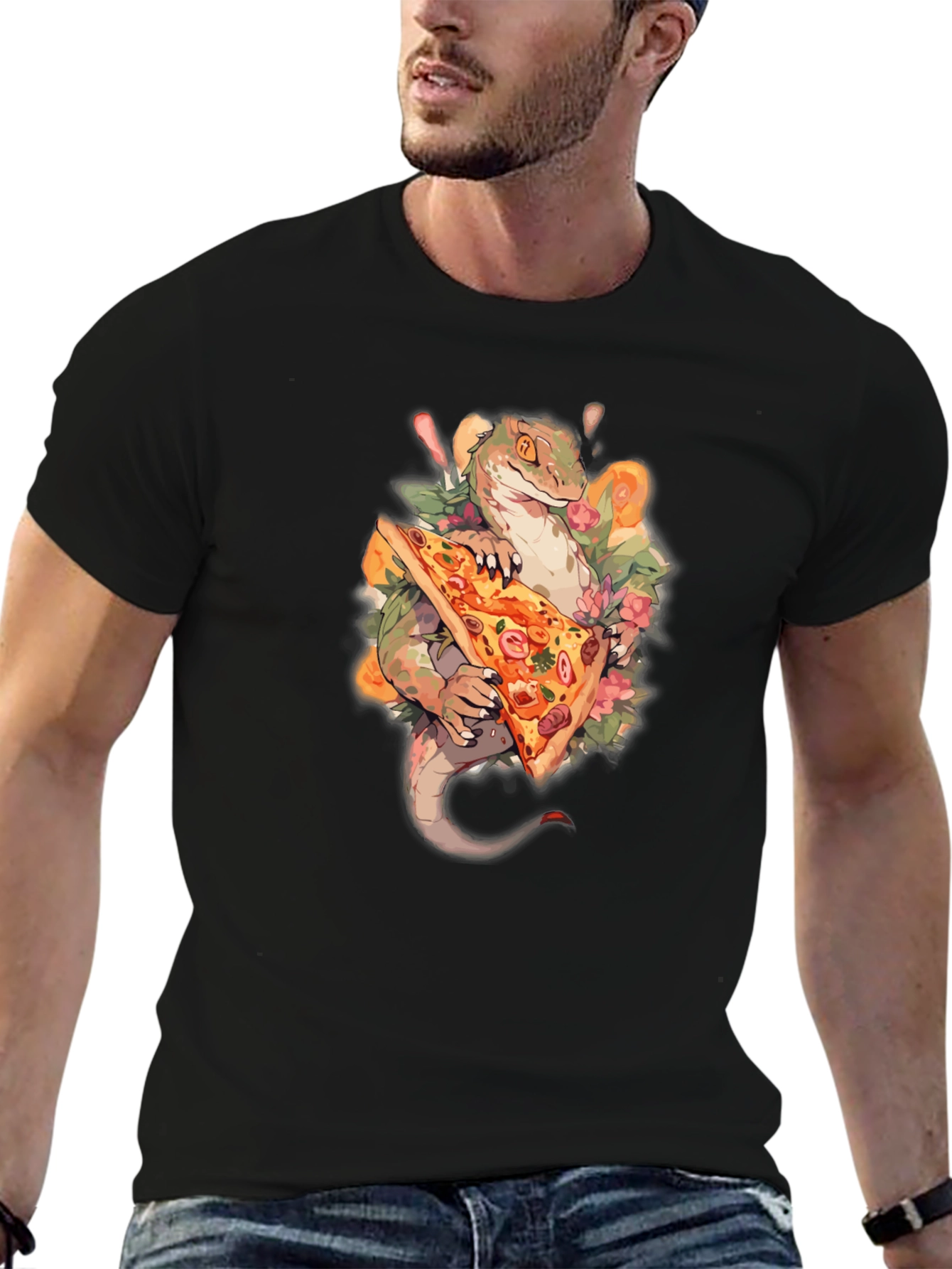 Black Dino Pizza Graphic Tee - Cool Creature Comfort view 6