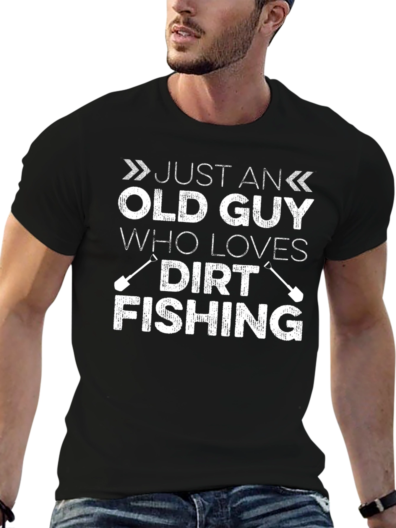 Black Funny Old Guy Dirt Fishing T-Shirt view 6