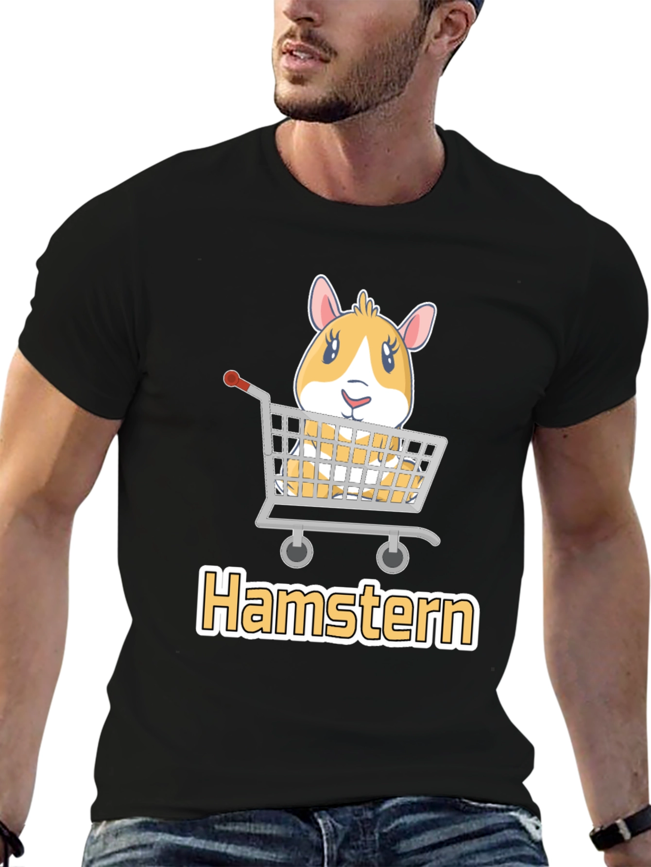 Black Hamstern T-Shirt: Cute Hamster in Shopping Cart Tee view 6