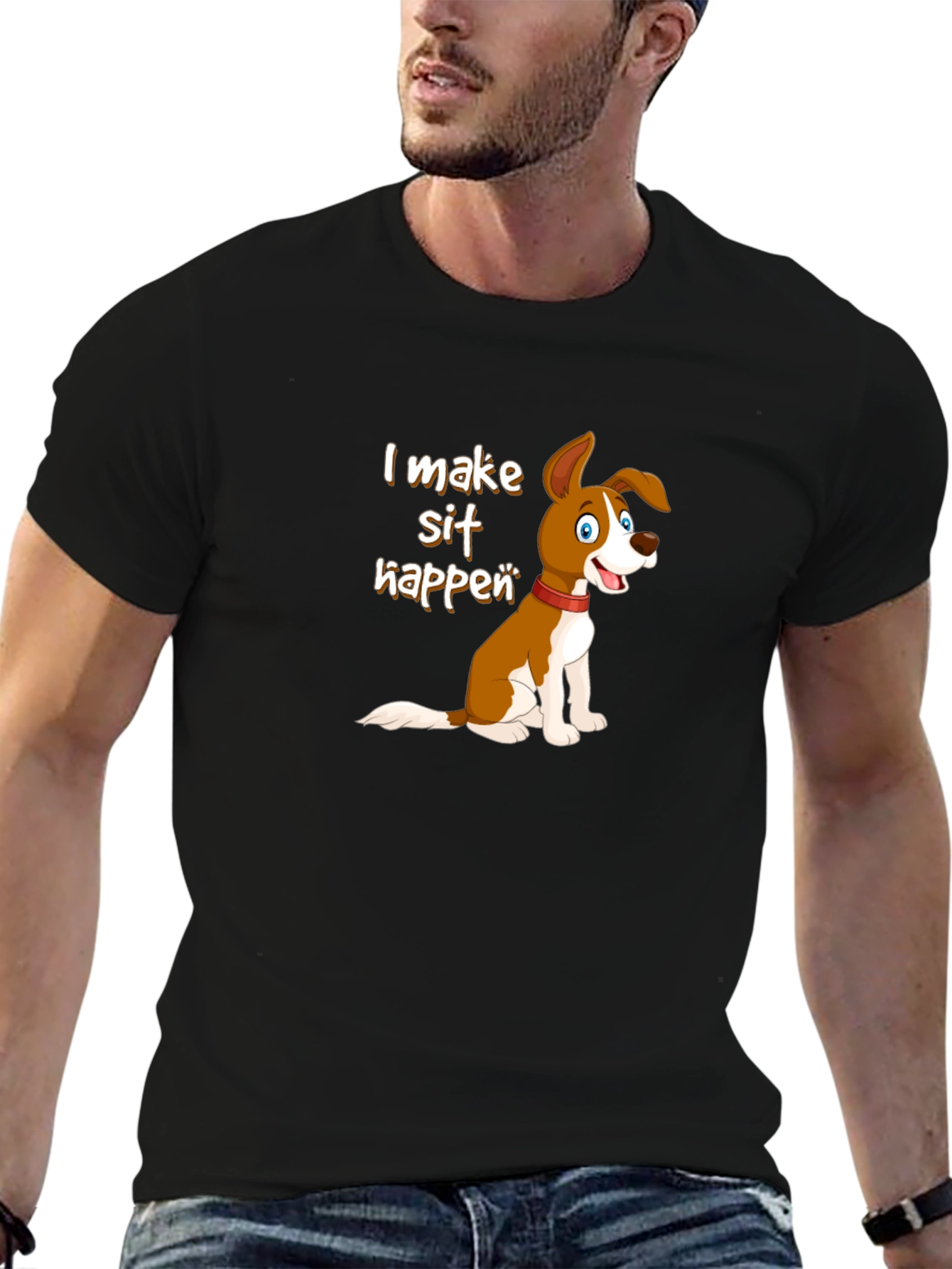 Black I Make Sit Happen Dog T-Shirt view 6