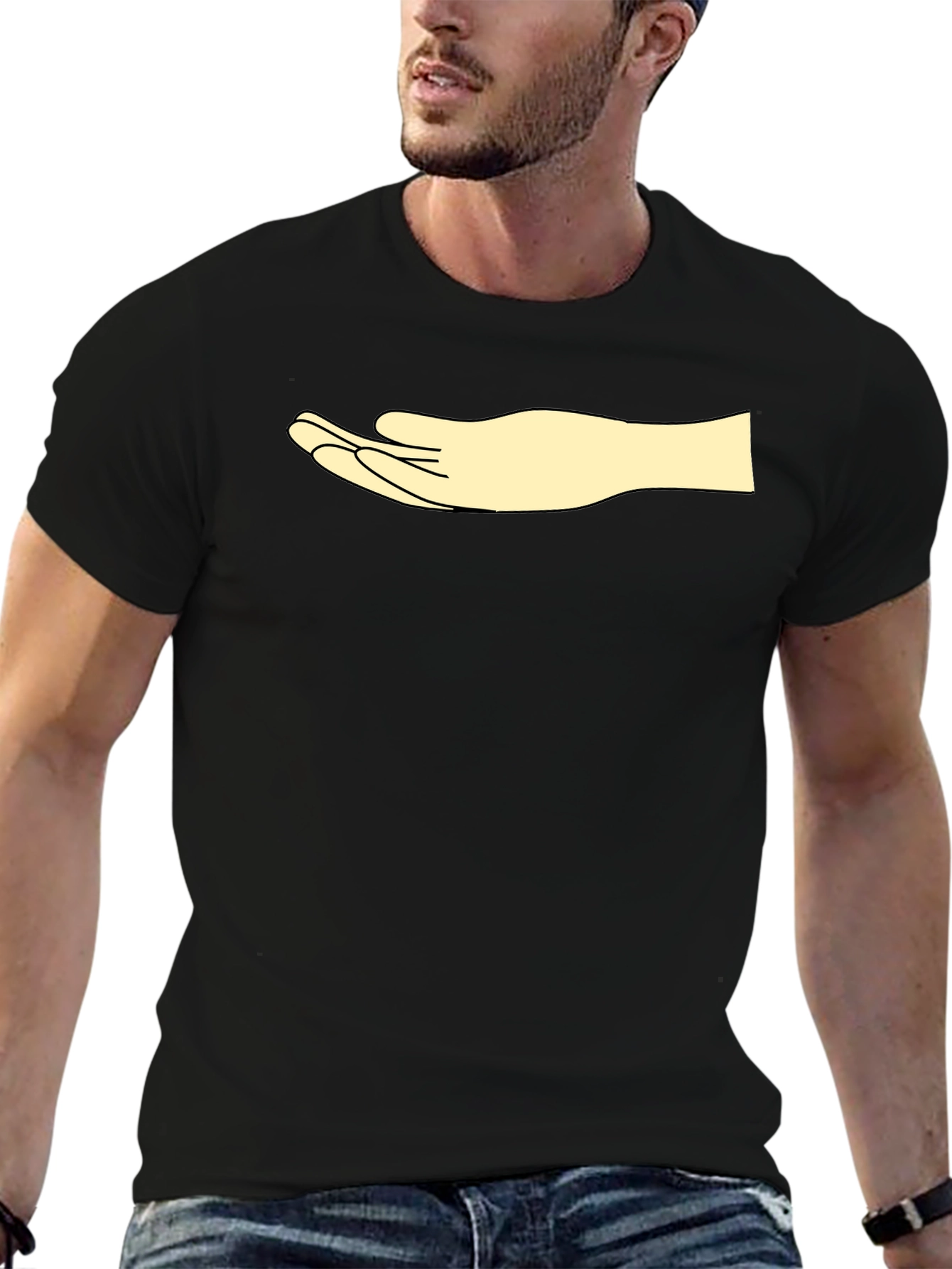 Black Black Graphic Tee - Open Hand Design - Men's Casual Shirt view 6