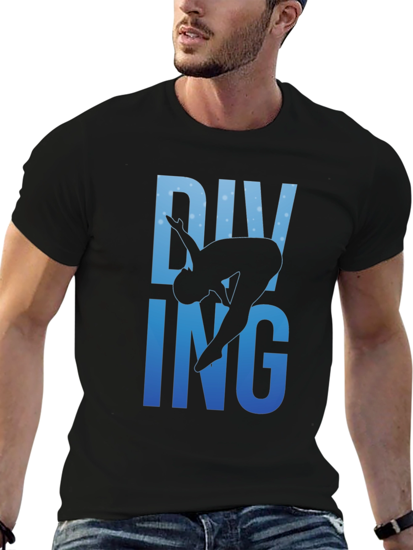 Black Diving Silhouette Graphic Print Black T-Shirt view 6