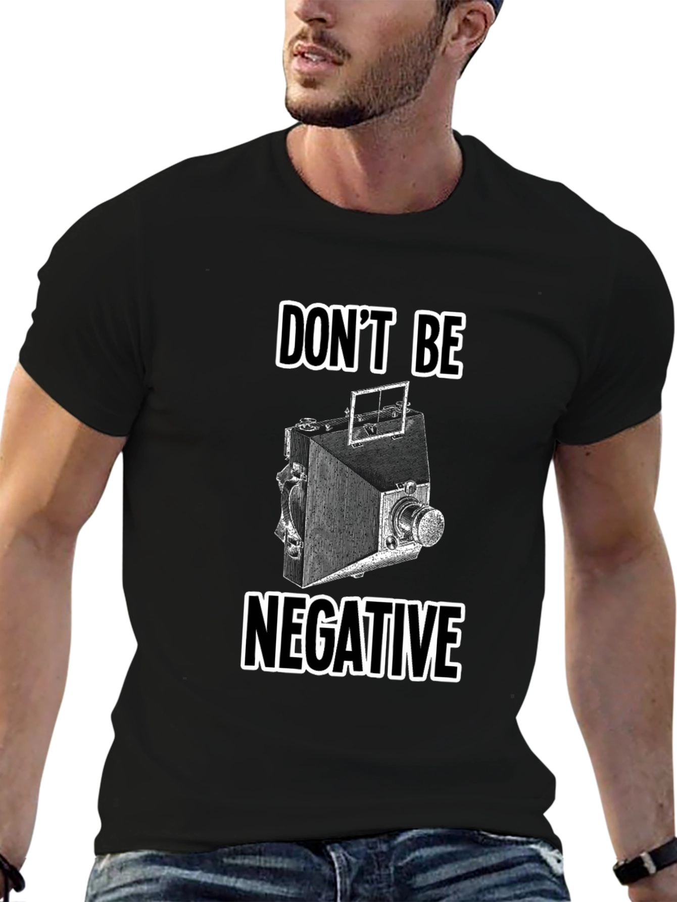 Black Don't Be Negative T-Shirt, Camera Design view 6