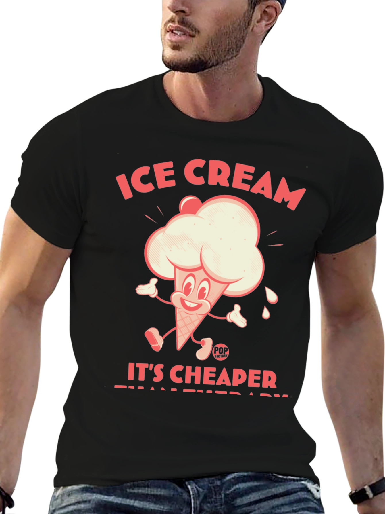 Black Ice Cream Cheaper Than Therapy Graphic Tee view 6