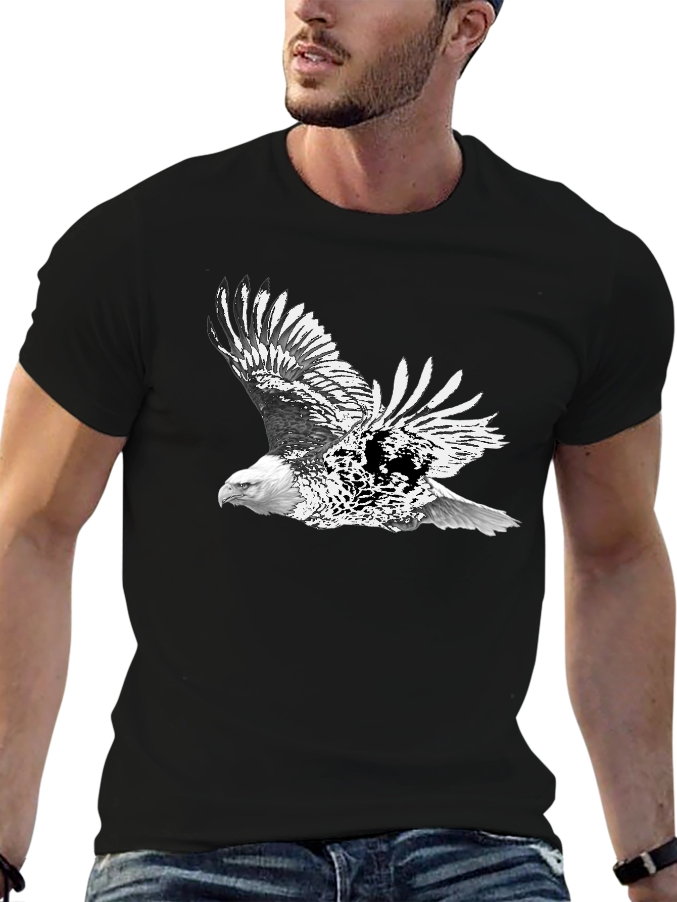 Black Bald Eagle Graphic Black T-Shirt | Men's Short Sleeve Tee view 6