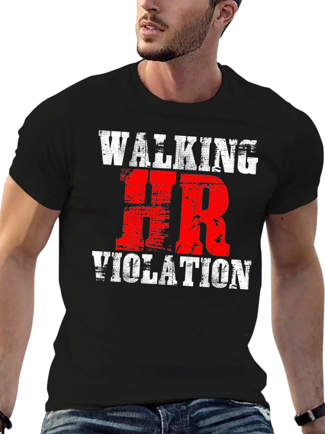 Black Walking HR Violation Novelty Graphic T-Shirt view 6