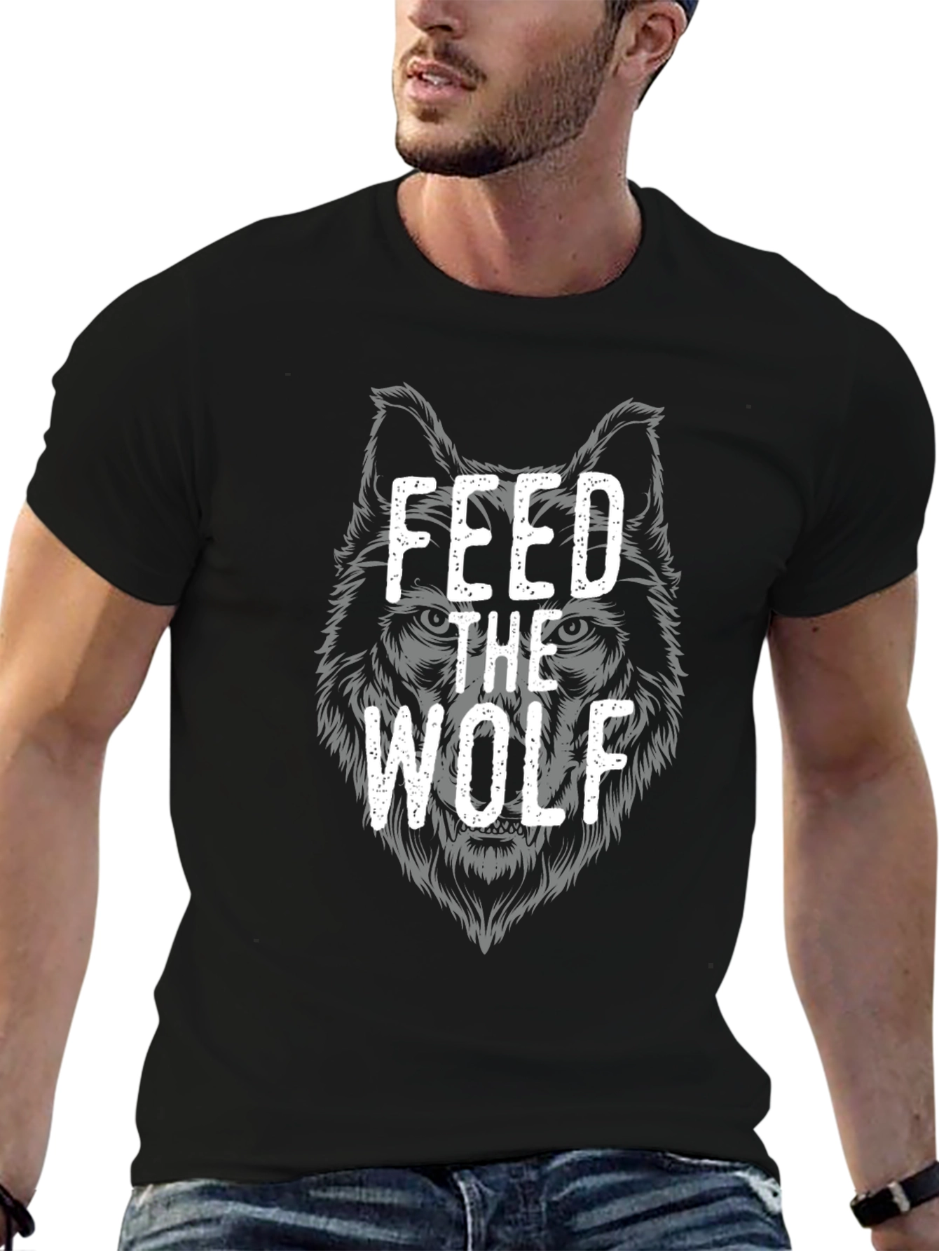 Black Feed The Wolf Graphic Tee - Black Cotton T-Shirt view 6