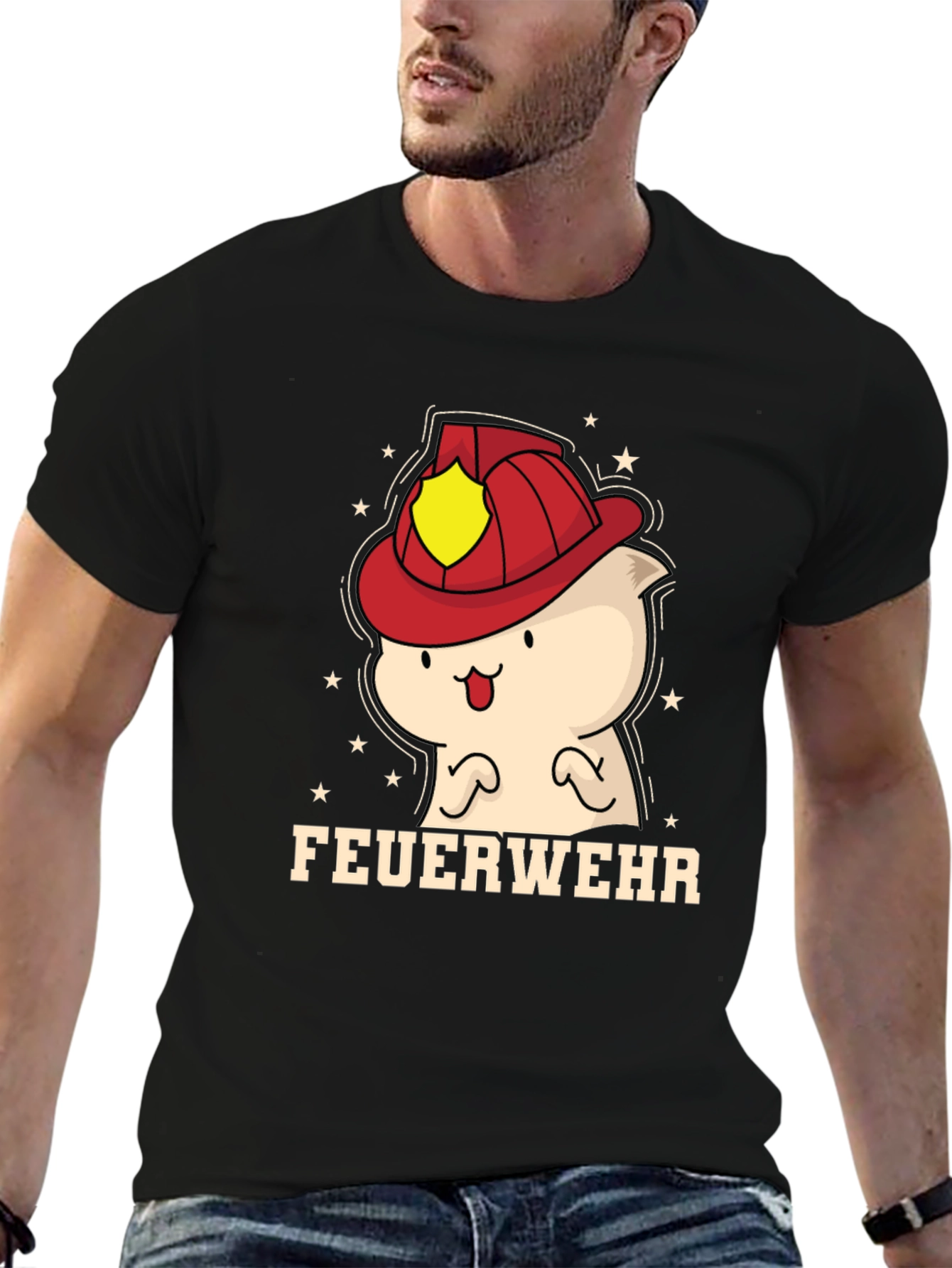 Black Cartoon Firefighter T-Shirt view 6