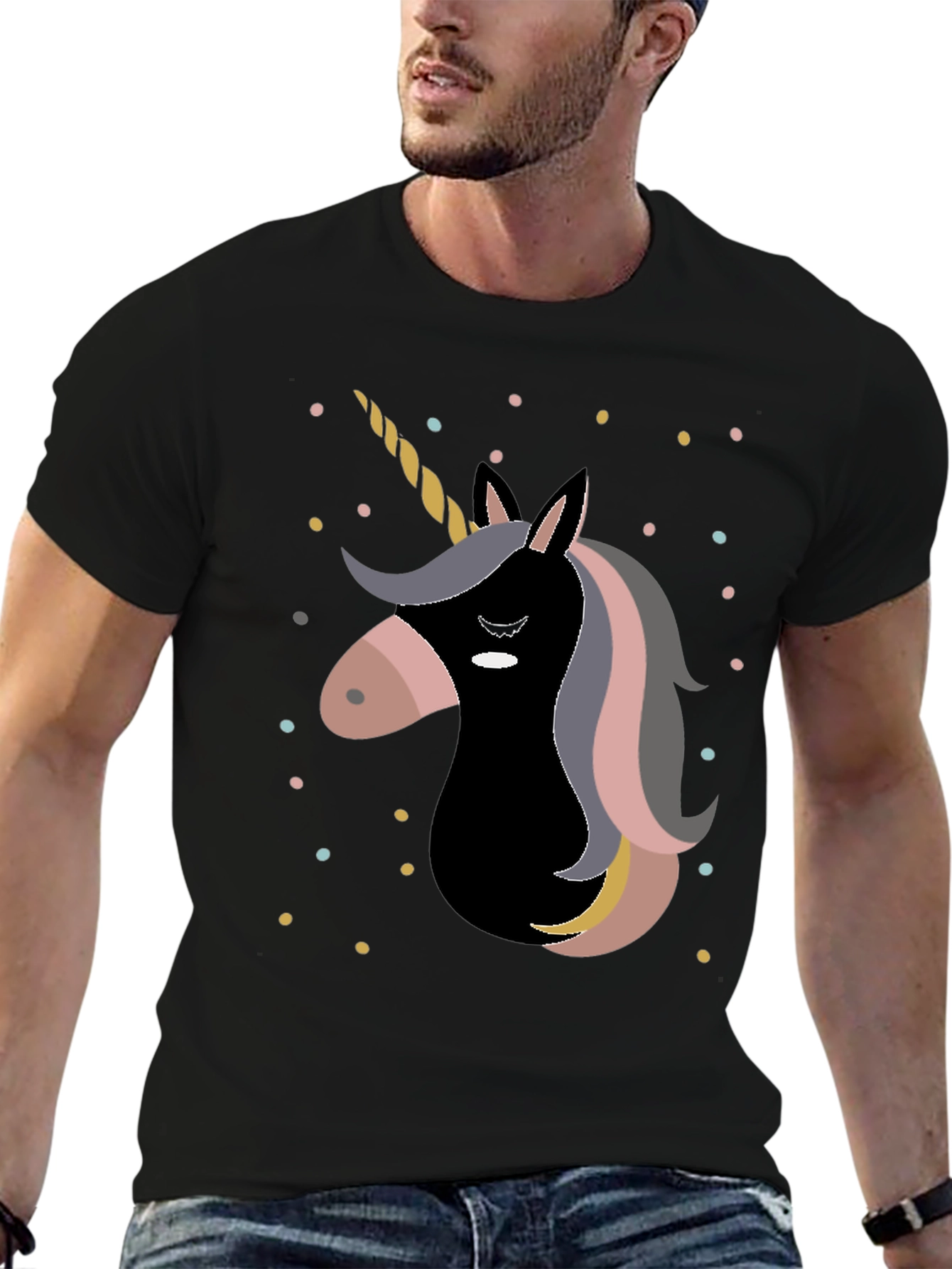 Black Unicorn Graphic Print Black T-Shirt view 6