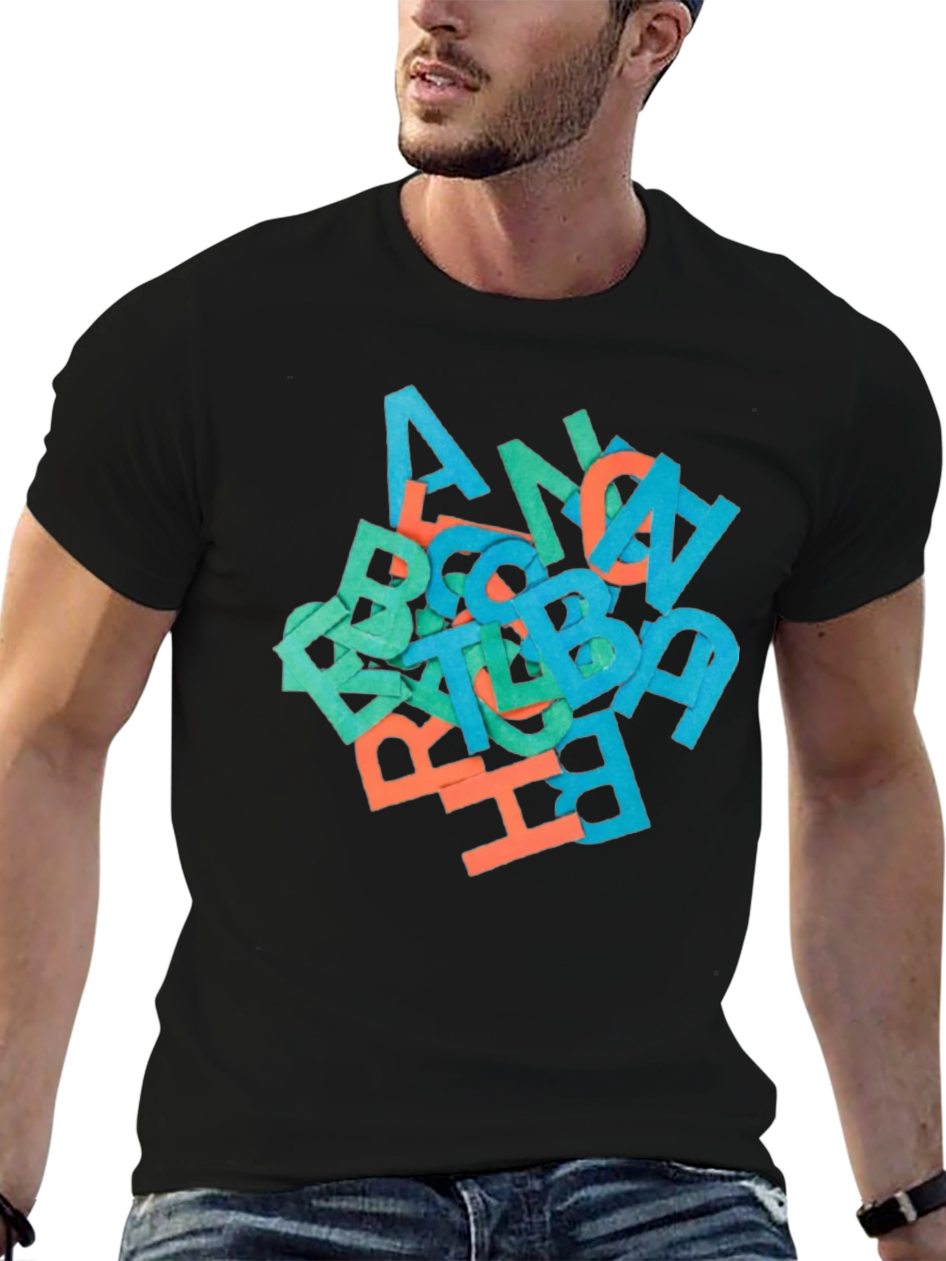 Black Abstract Letter Graphic Black T-Shirt view 6
