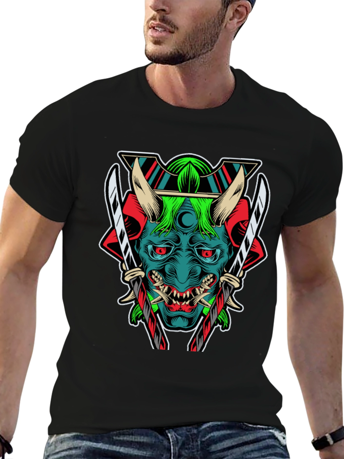 Black Samurai Demon Graphic Print T-Shirt view 6