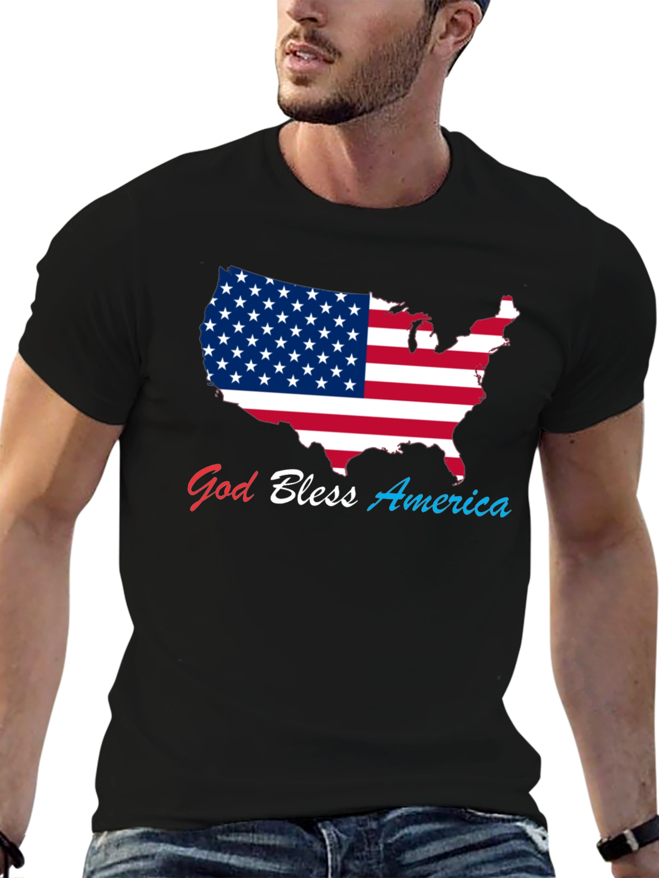 Black God Bless America USA Flag Patriotic T-Shirt view 6