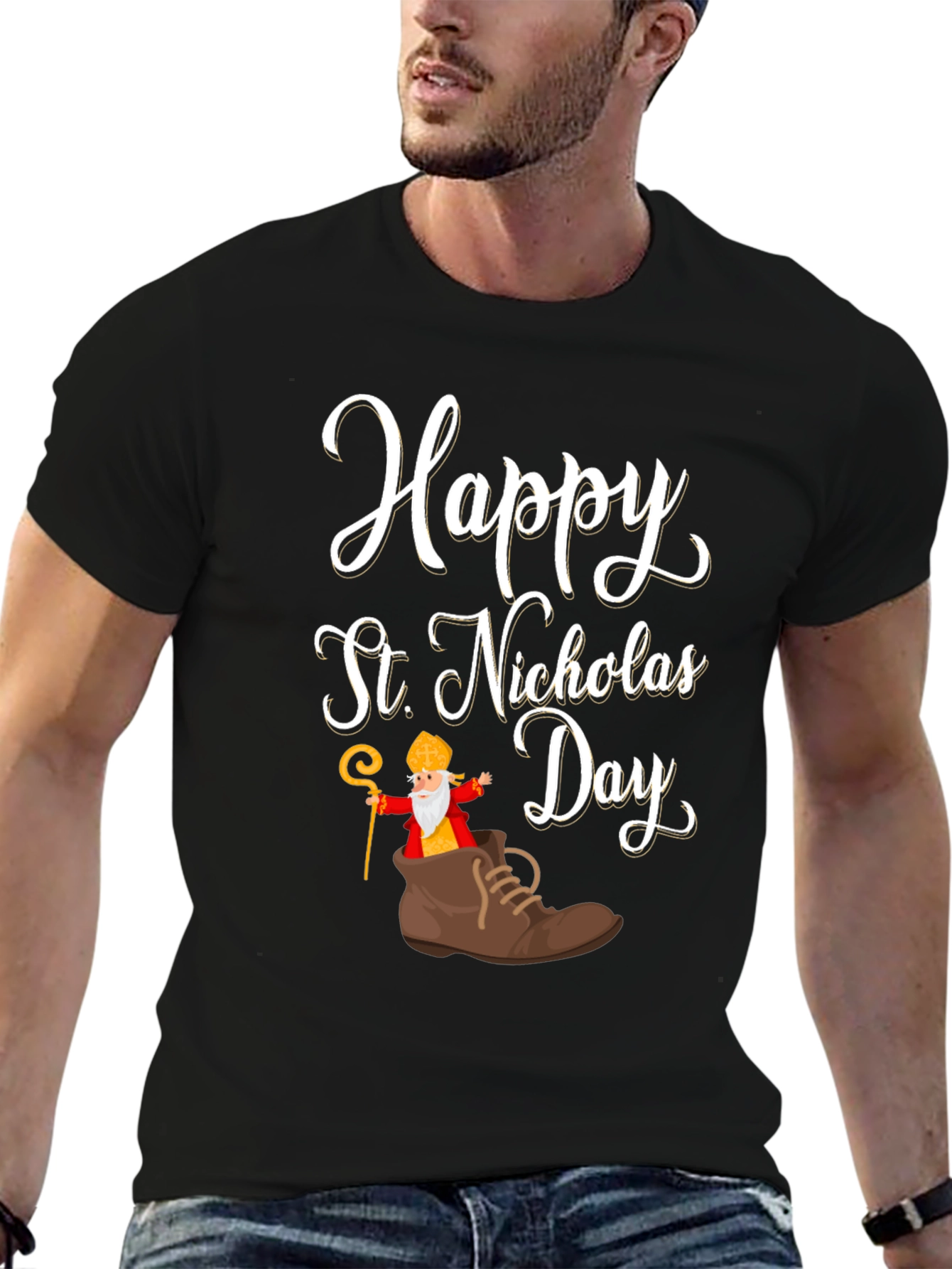 Black Happy St. Nicholas Day T-Shirt view 6