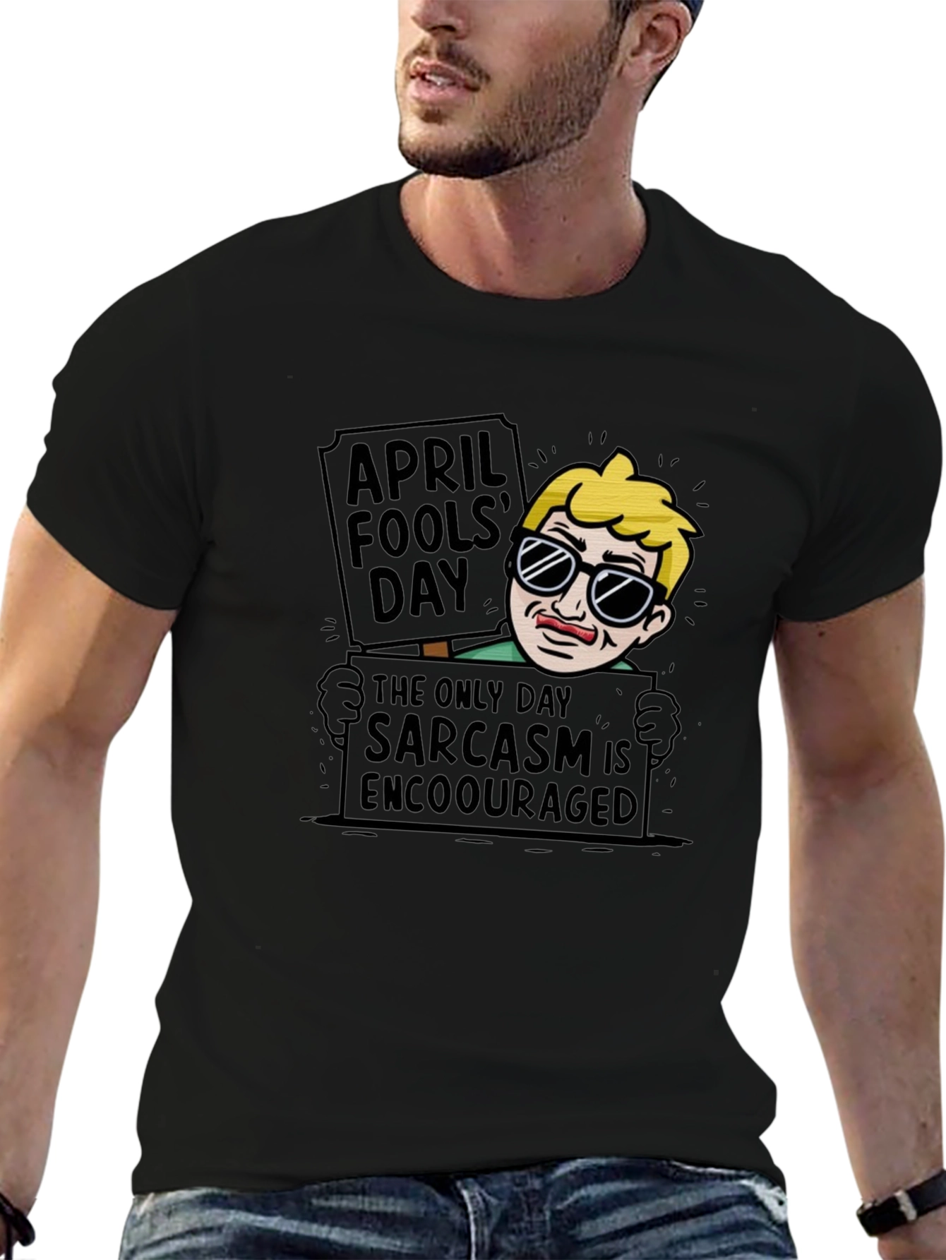 Black April Fool's Day Sarcasm T-Shirt view 6