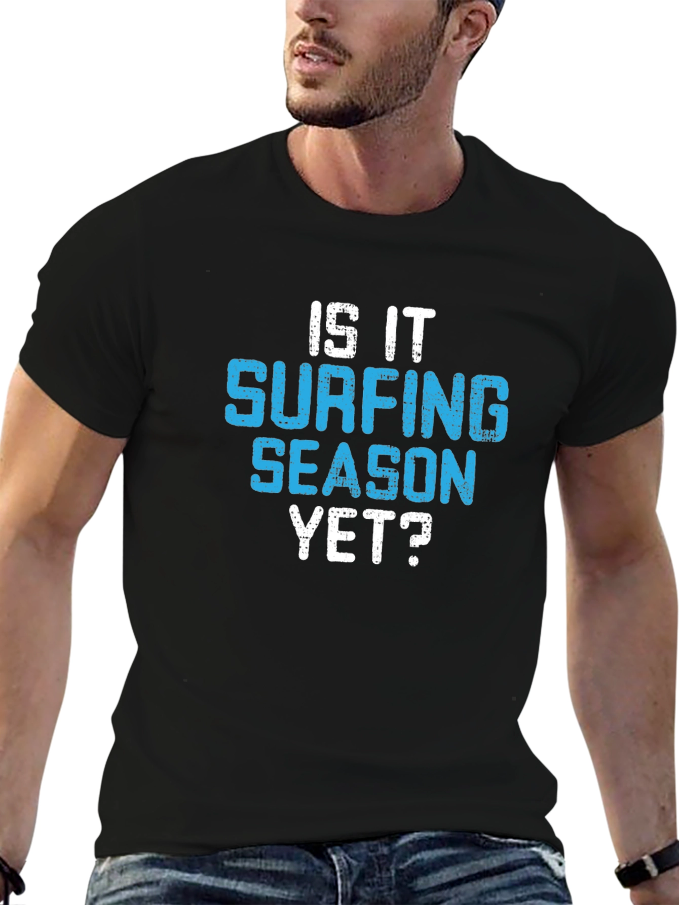 Black Is It Surfing Season Yet? Graphic Tee - Black Cotton T-Shirt view 6