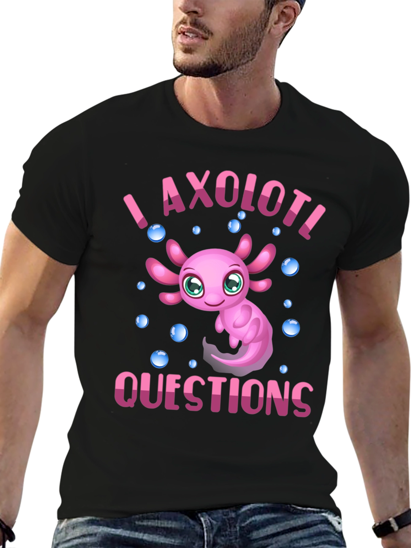 Black I Axolotl Questions Black T-Shirt view 6